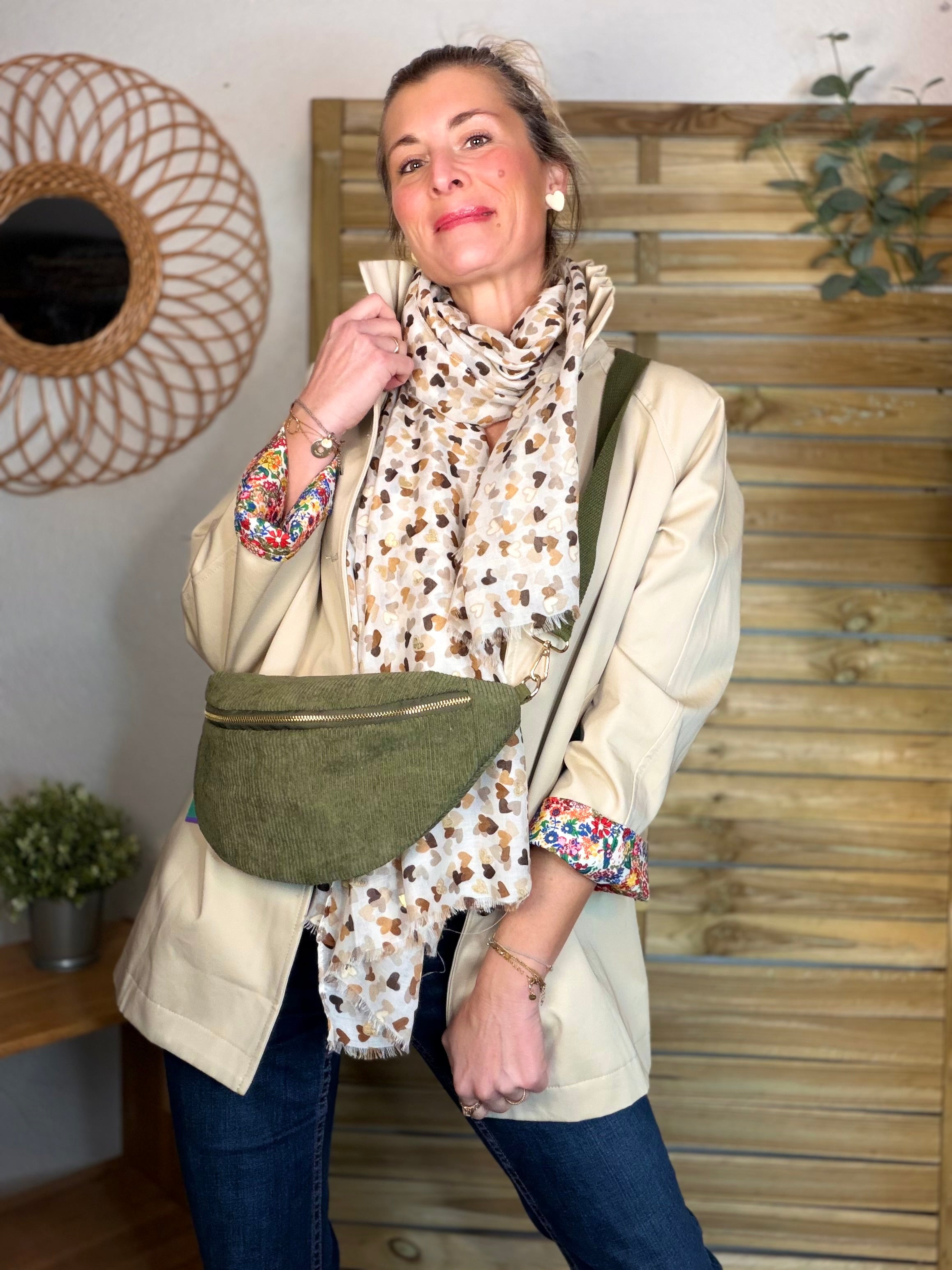 Veste Trench mi-long col victorien avec Liberty - ANDY Beige