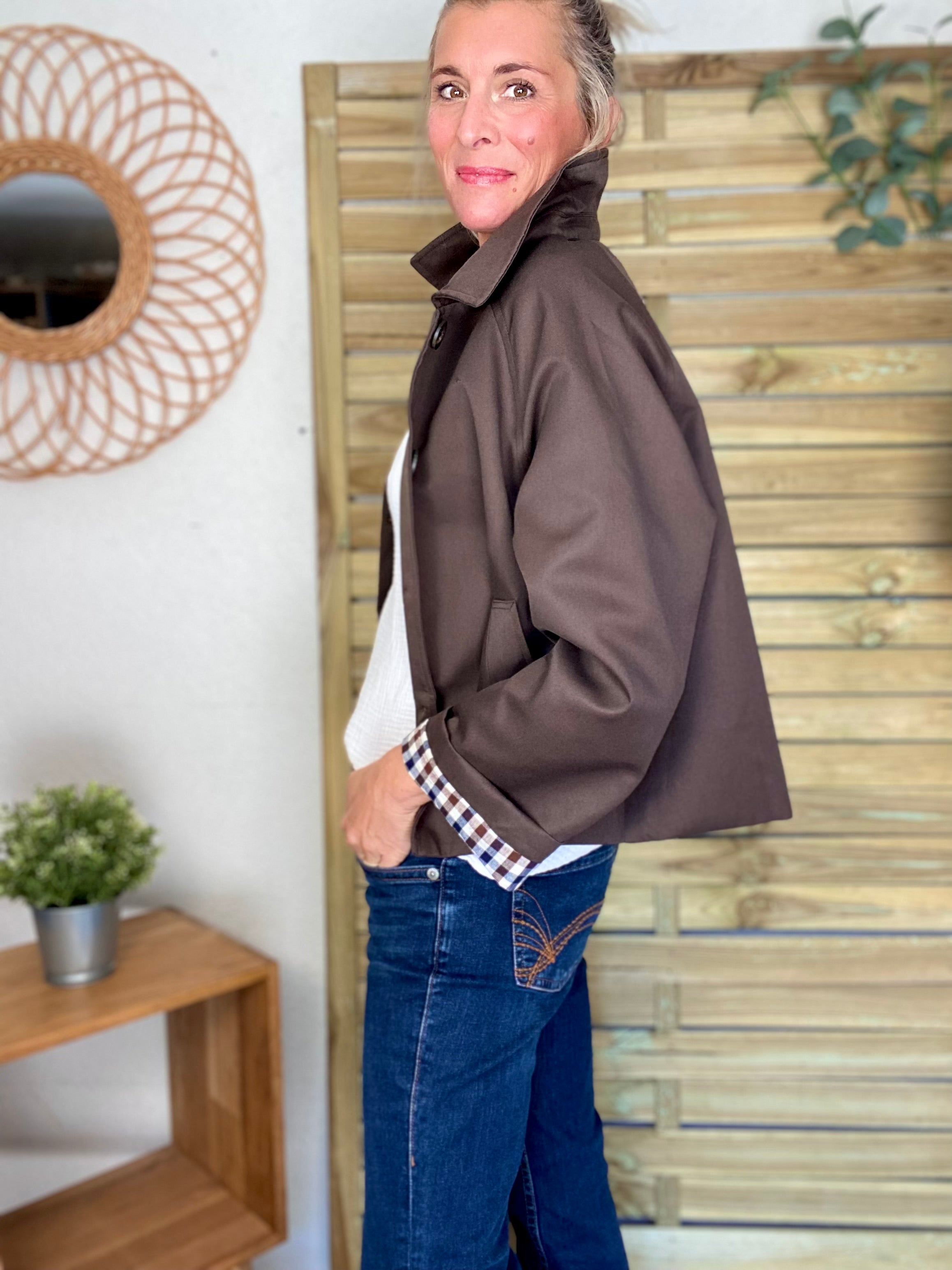 Veste Trench en coton avec vichy - YSEULT court Chocolat