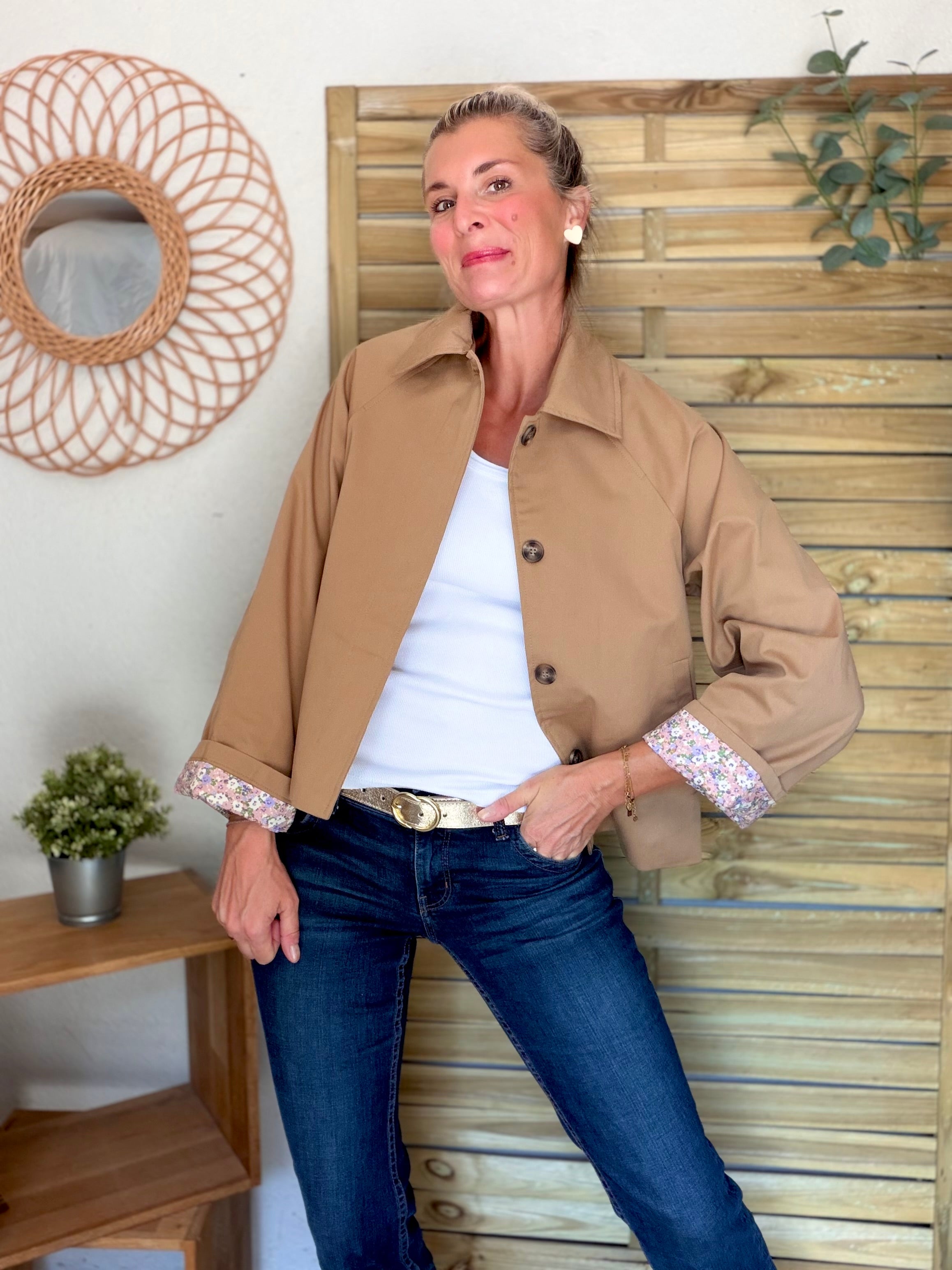 Veste Trench en coton Camel avec Liberty - MAHAUT - LILI et LALA