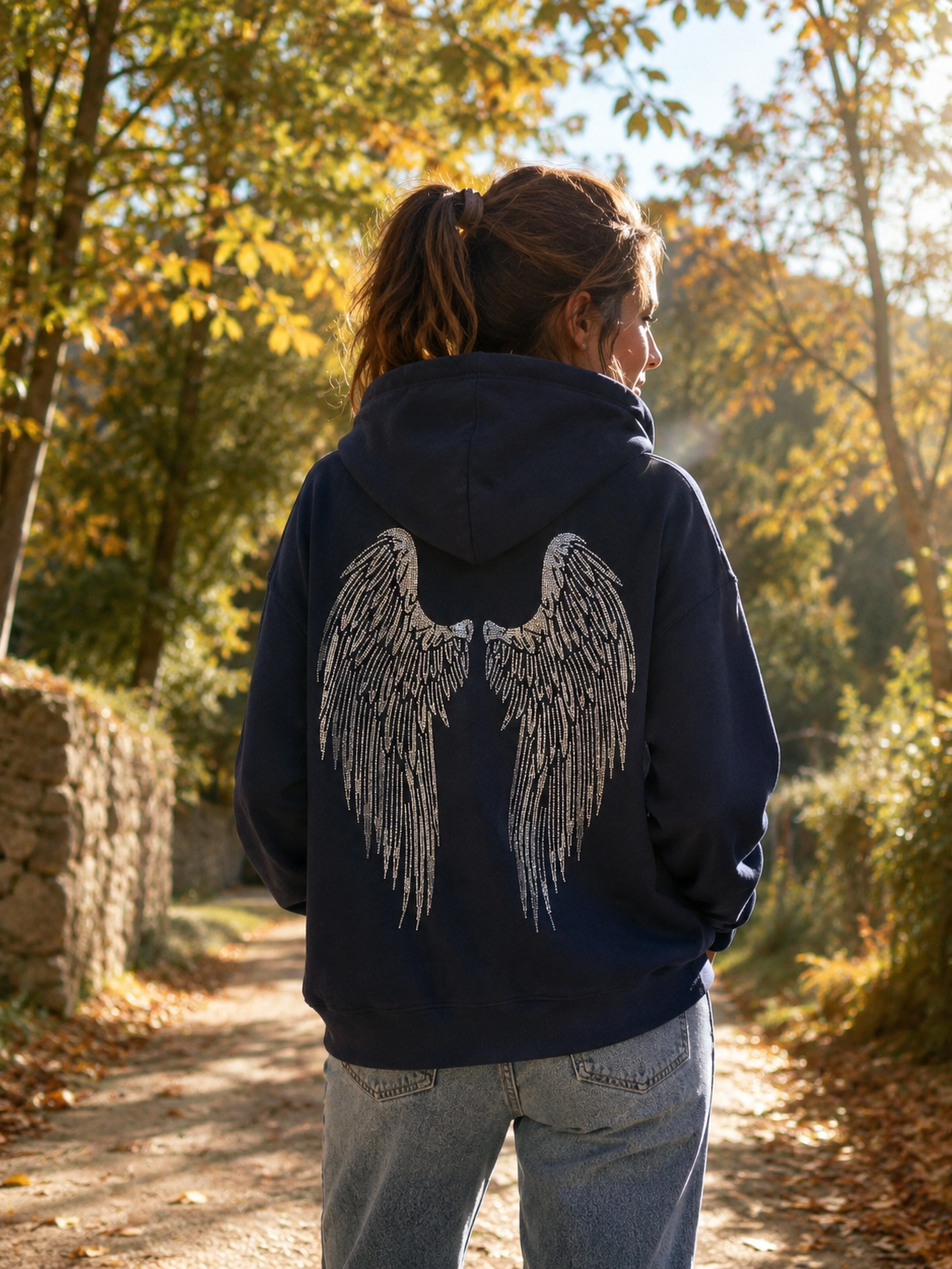 Hoodie sweat gilet strass (ailes)  CLOTHILDE - Bleu marine
