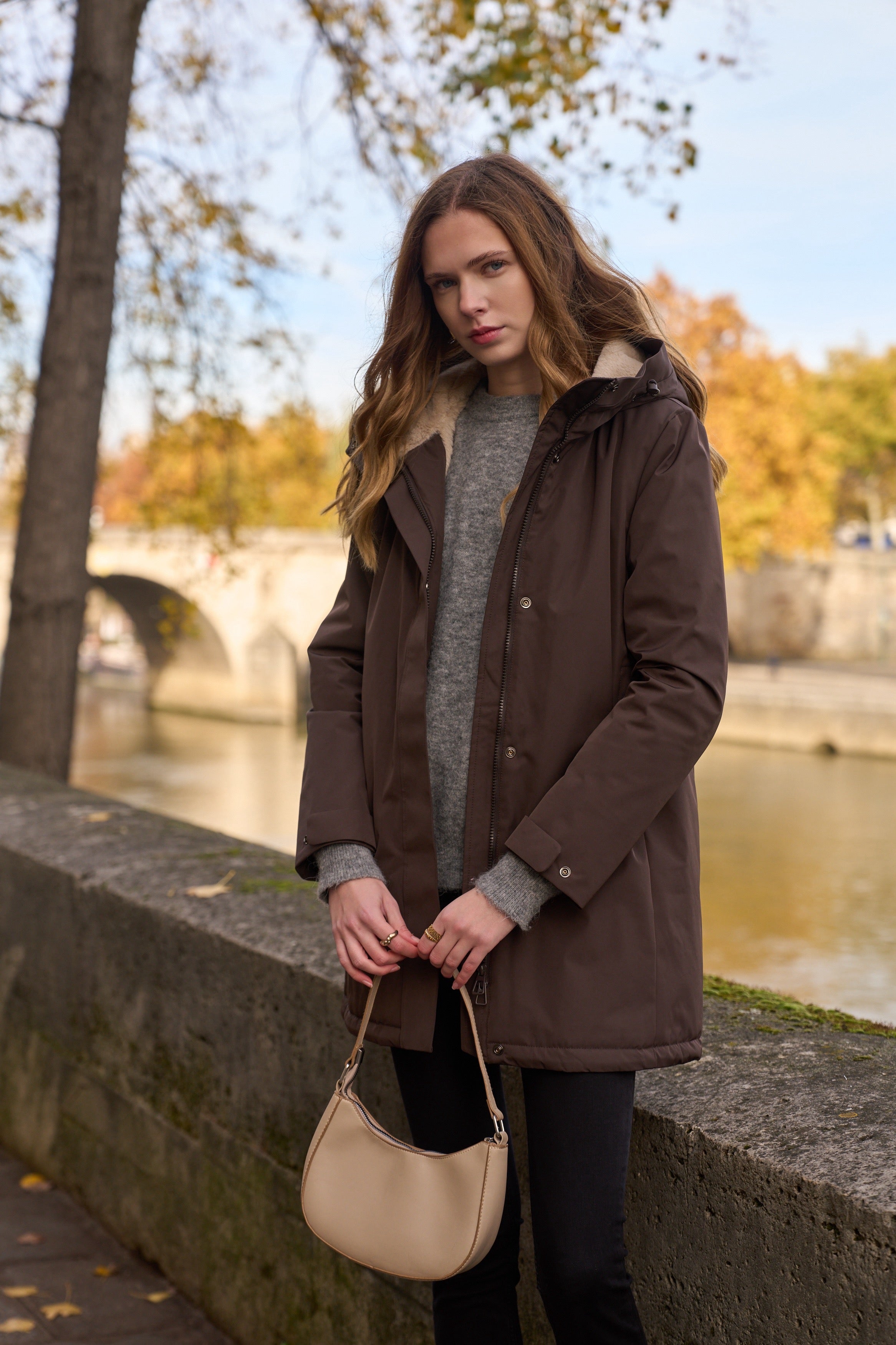 Parka fourrée imperméable AMBRE - Chocolat / Beige - LAURA JO