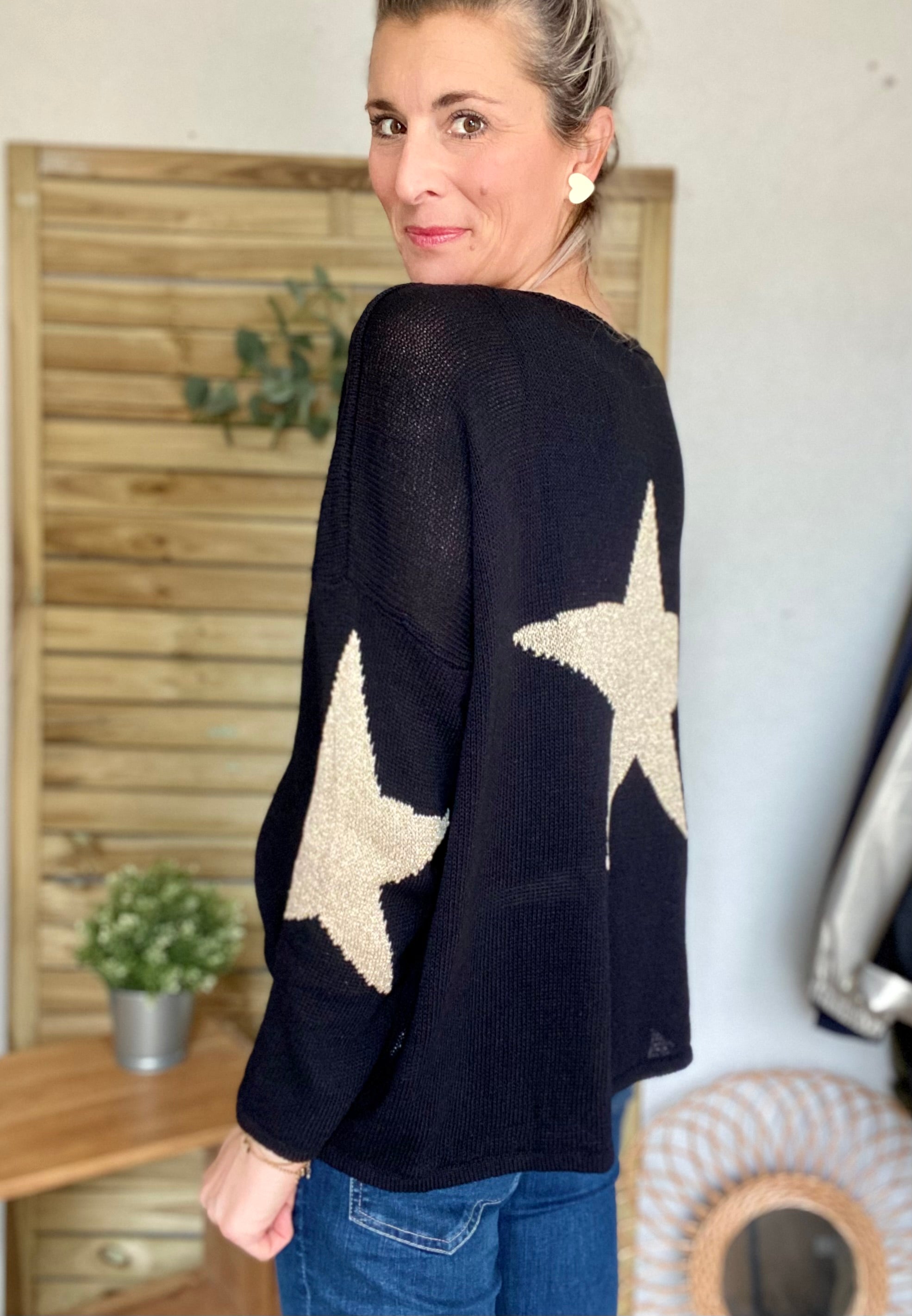 Pull Oversize étoiles dorées ALBA - Noir