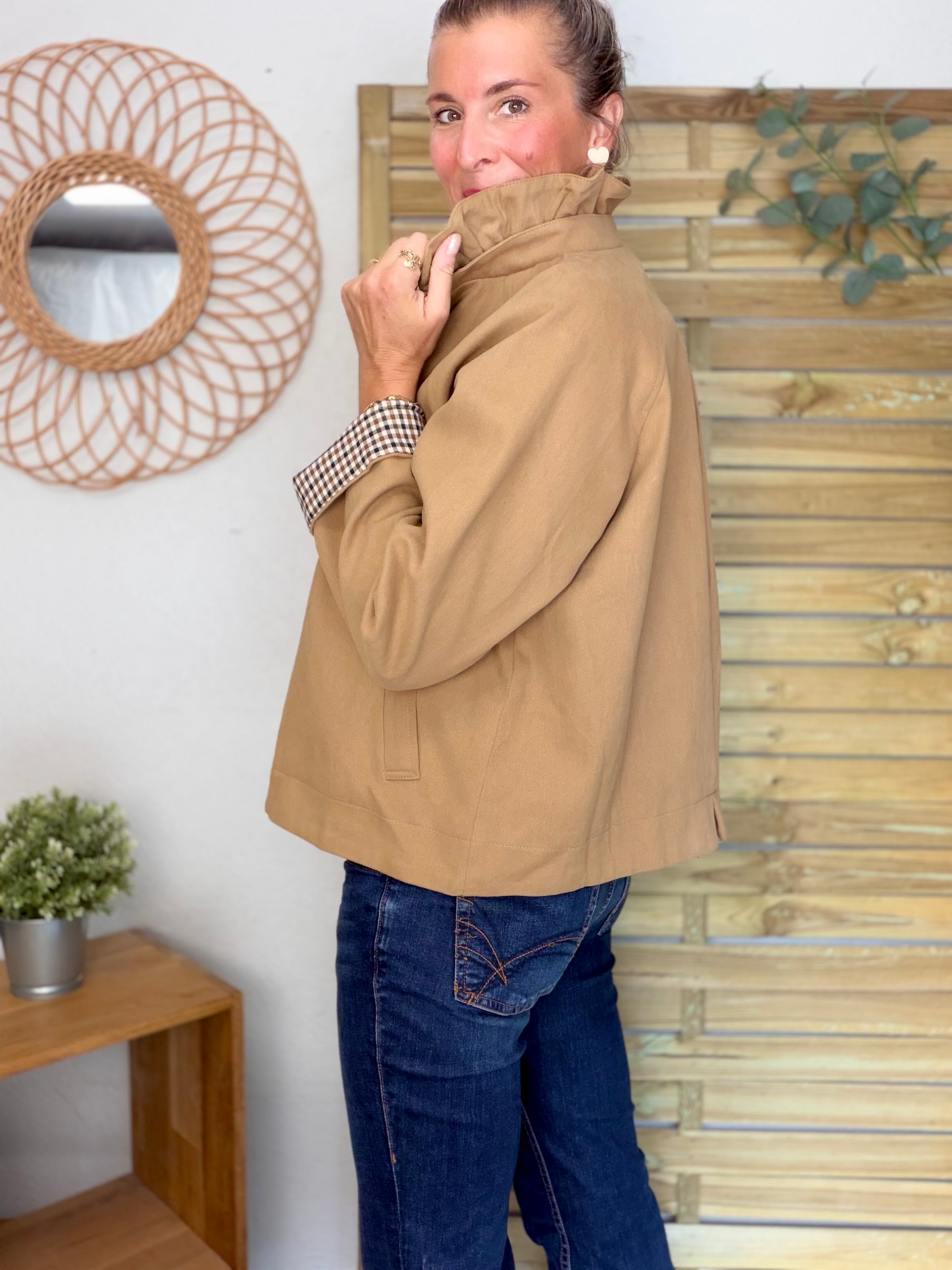 Veste toile coton col victorien avec vichy - GABY