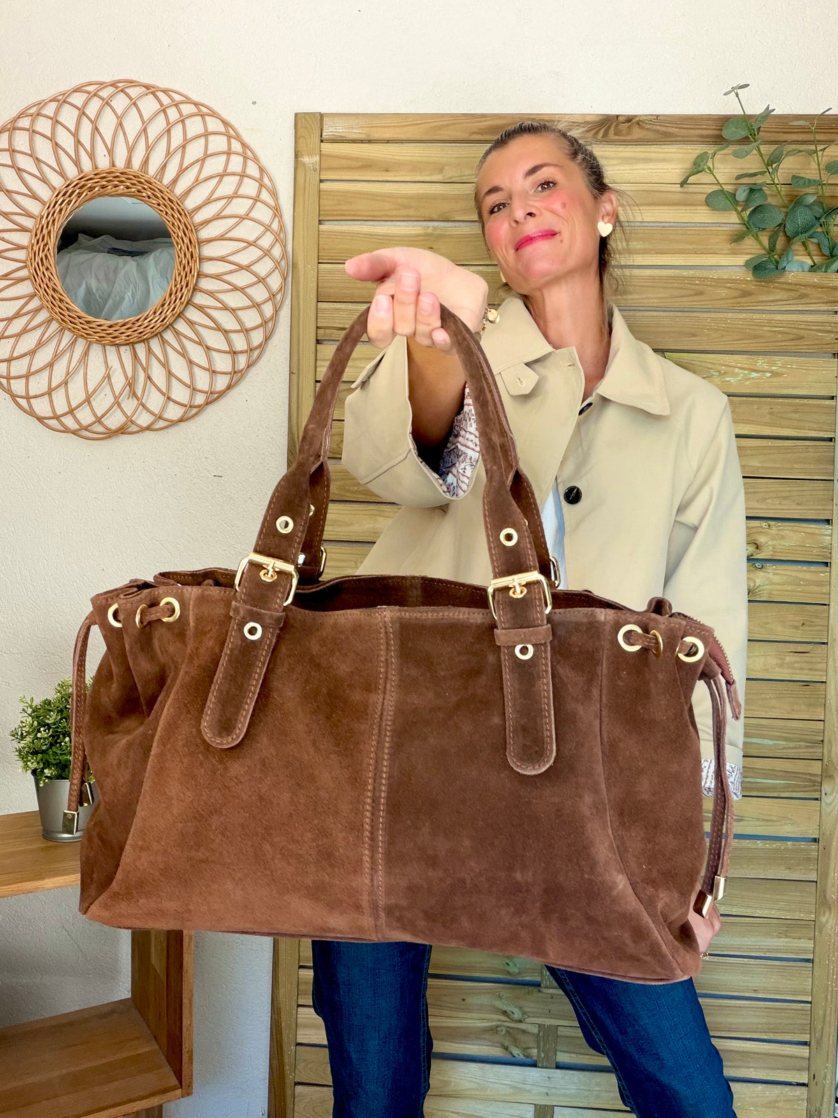 Sac cabas XL en cuir daim • JASPER Café