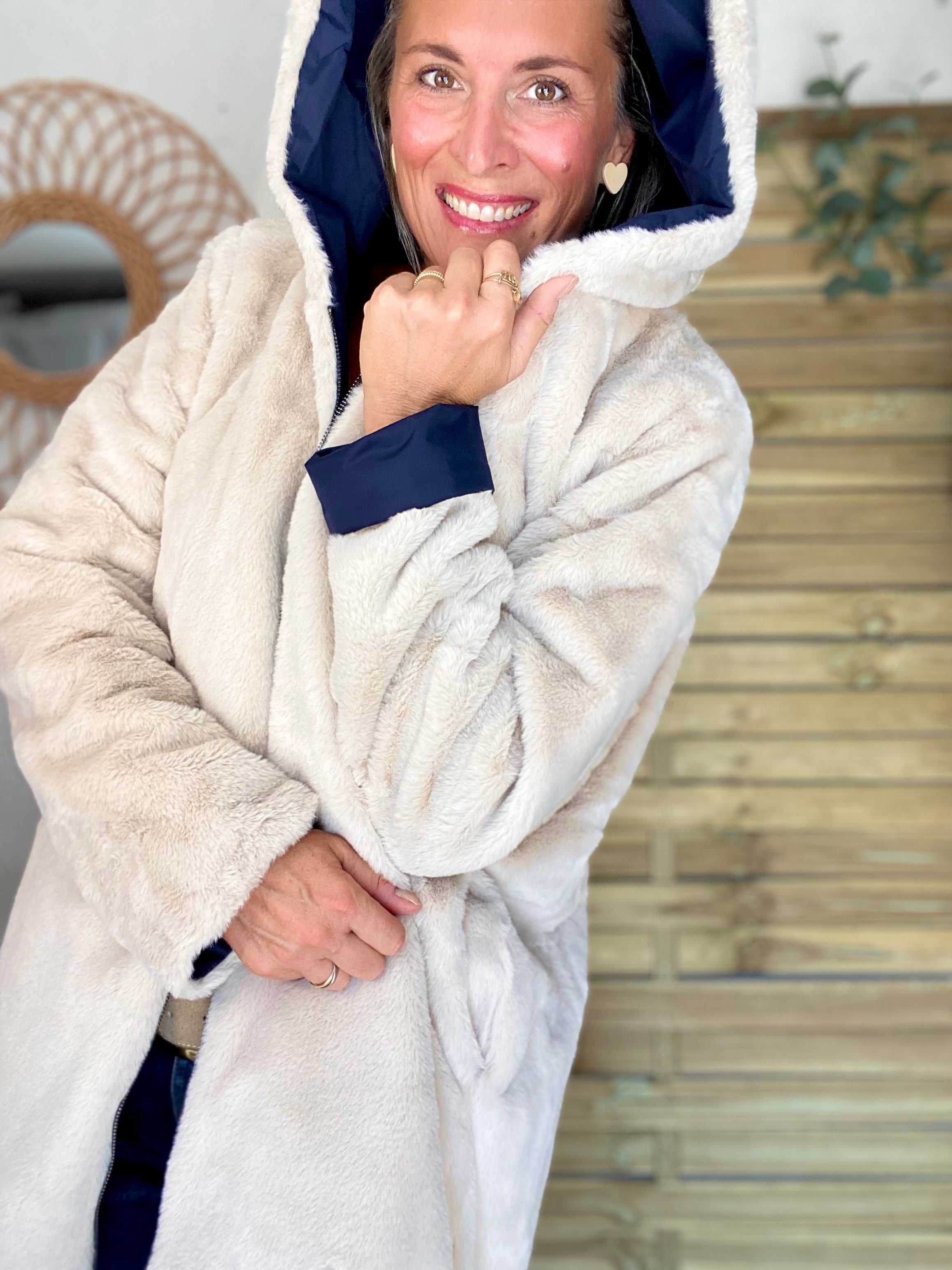 Parka Imperméable réversible fourrée Bleu marine / Beige ALIX - LAURA JO
