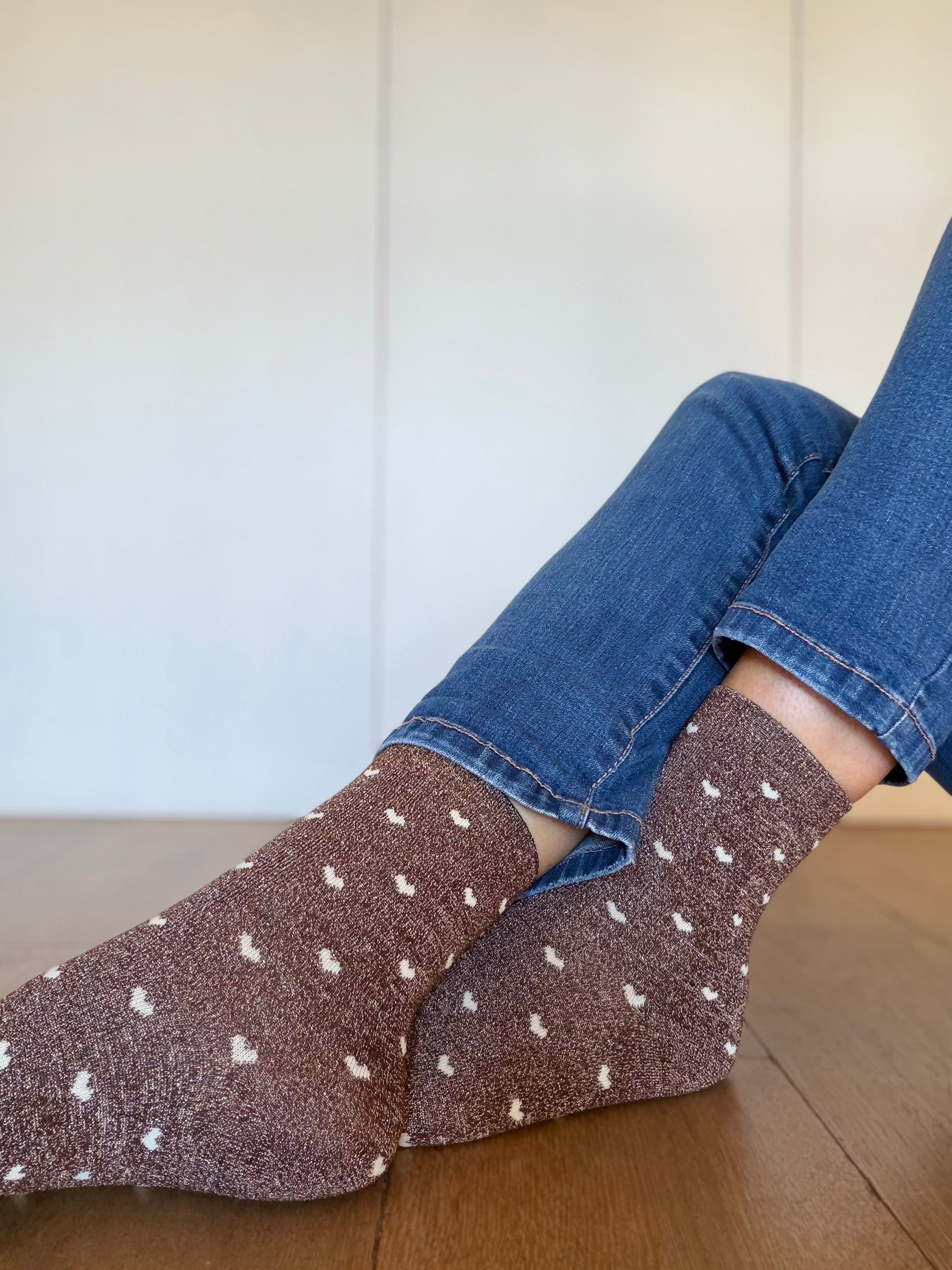 Chaussettes scintillantes glitter ZAHO - Petits coeurs ❤️🤎