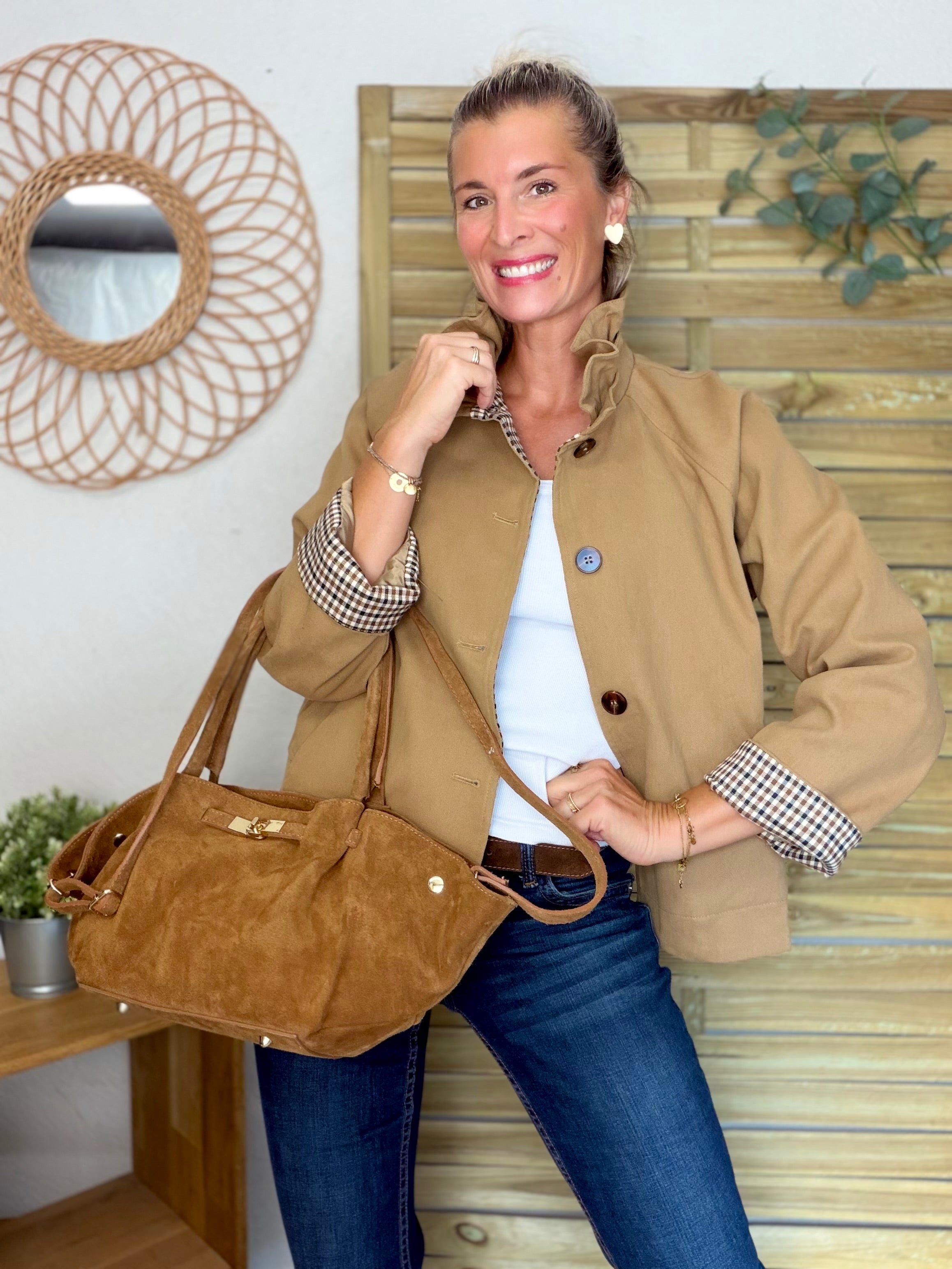 Veste toile coton col victorien avec vichy - GABY