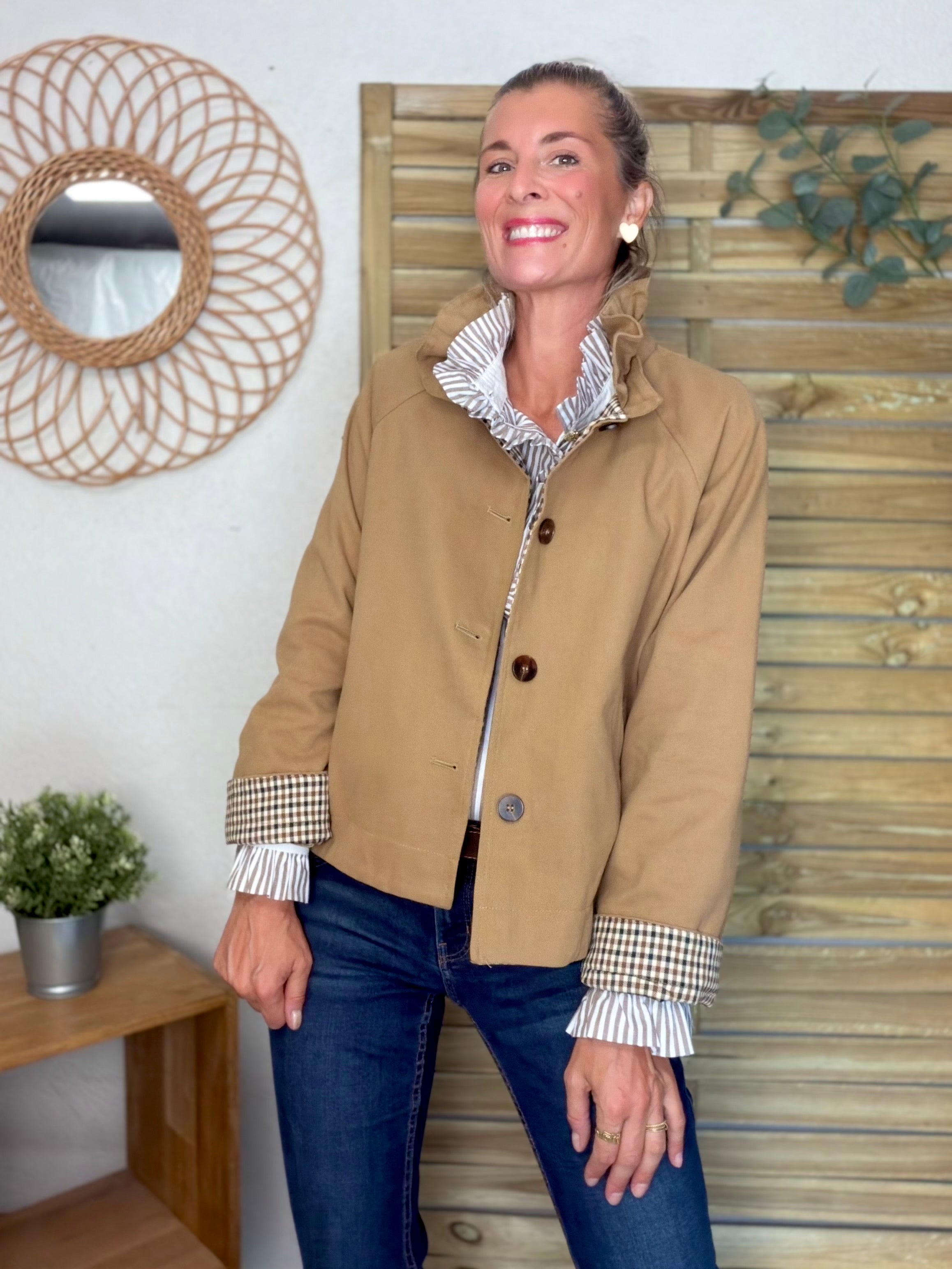 Veste toile coton col victorien avec vichy - GABY