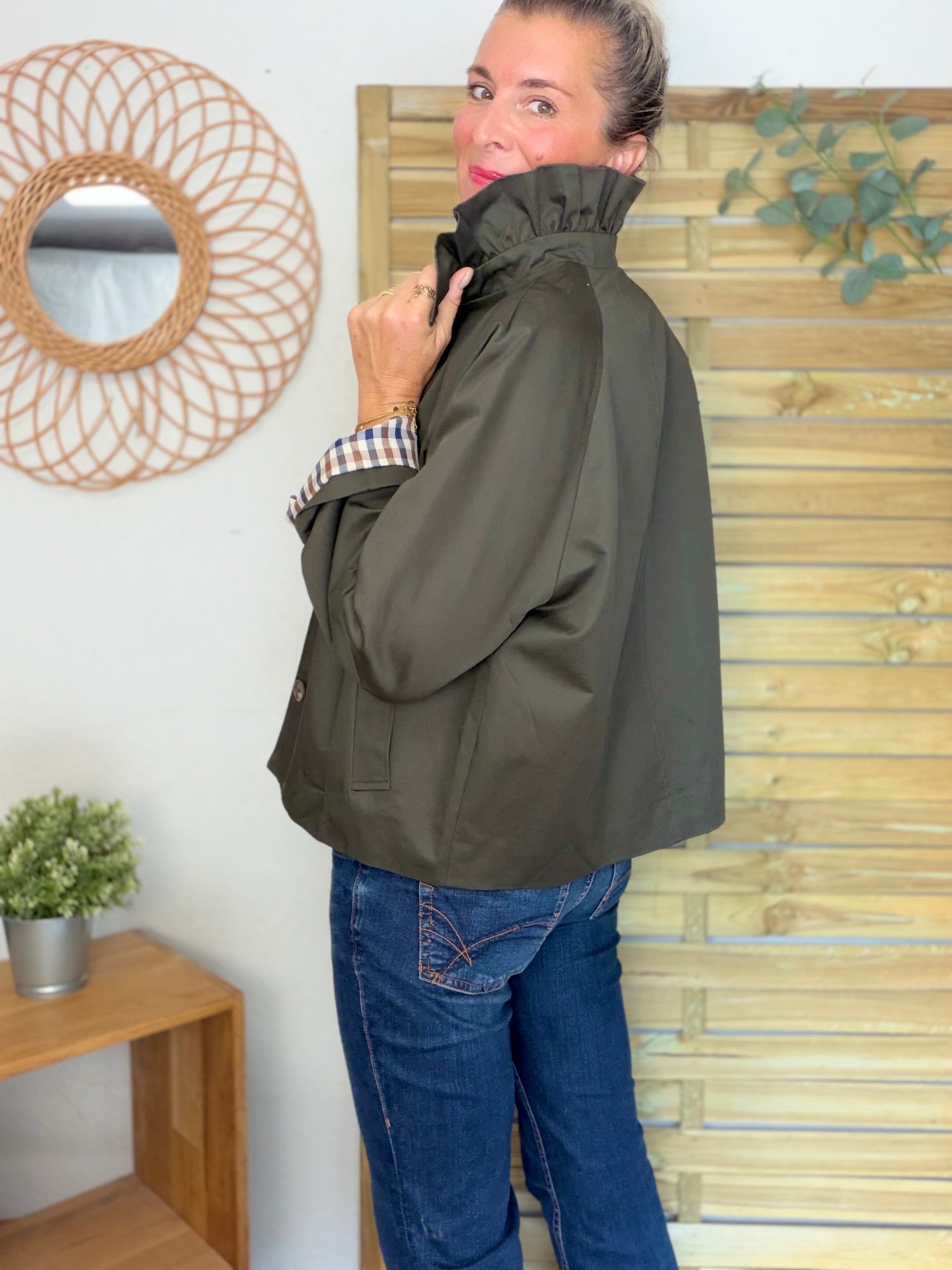 Veste Trench col victorien doublure carreaux - VICTORIA Kaki foncé