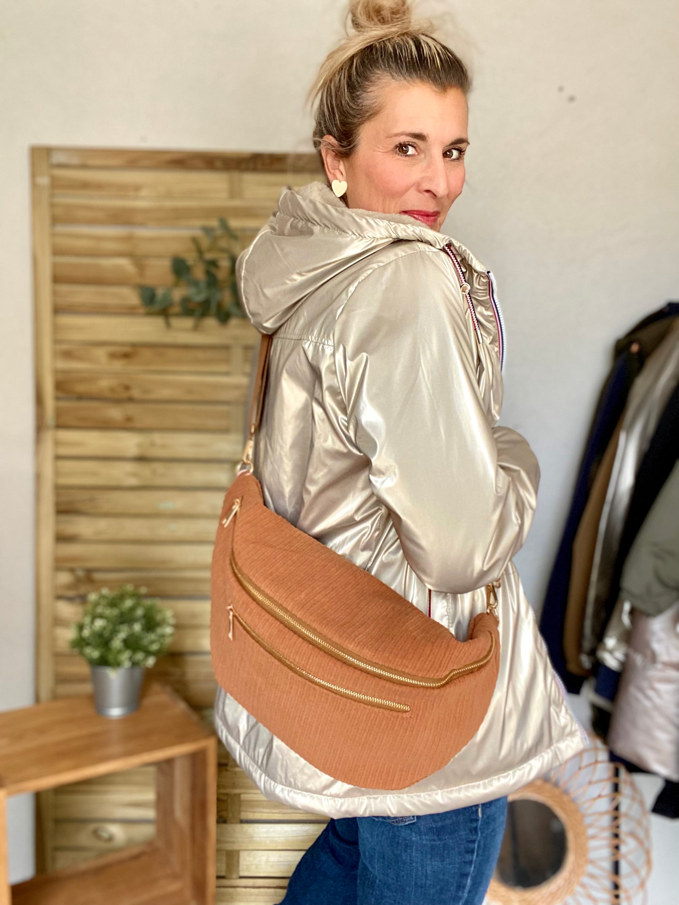 Sac banane XXL Velours côtelé  Ciao Boum MOLLY -  Camel