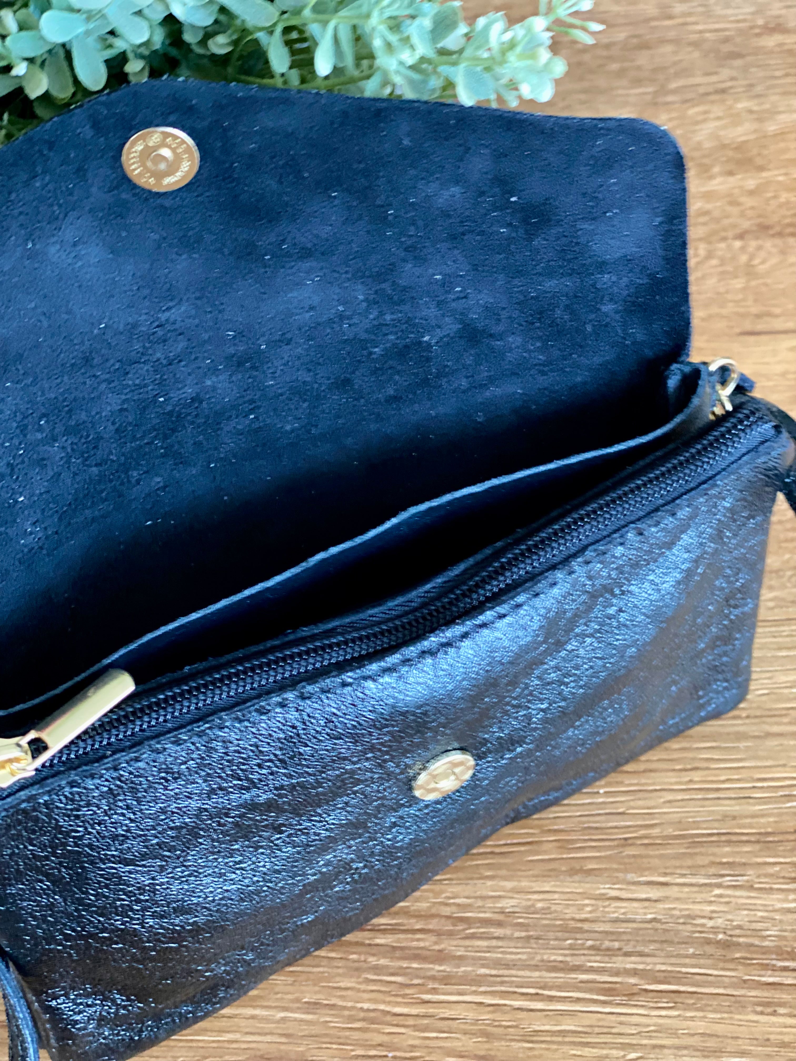 Sac bandoulière / Pochette en cuir irisé - BETTY - Noir