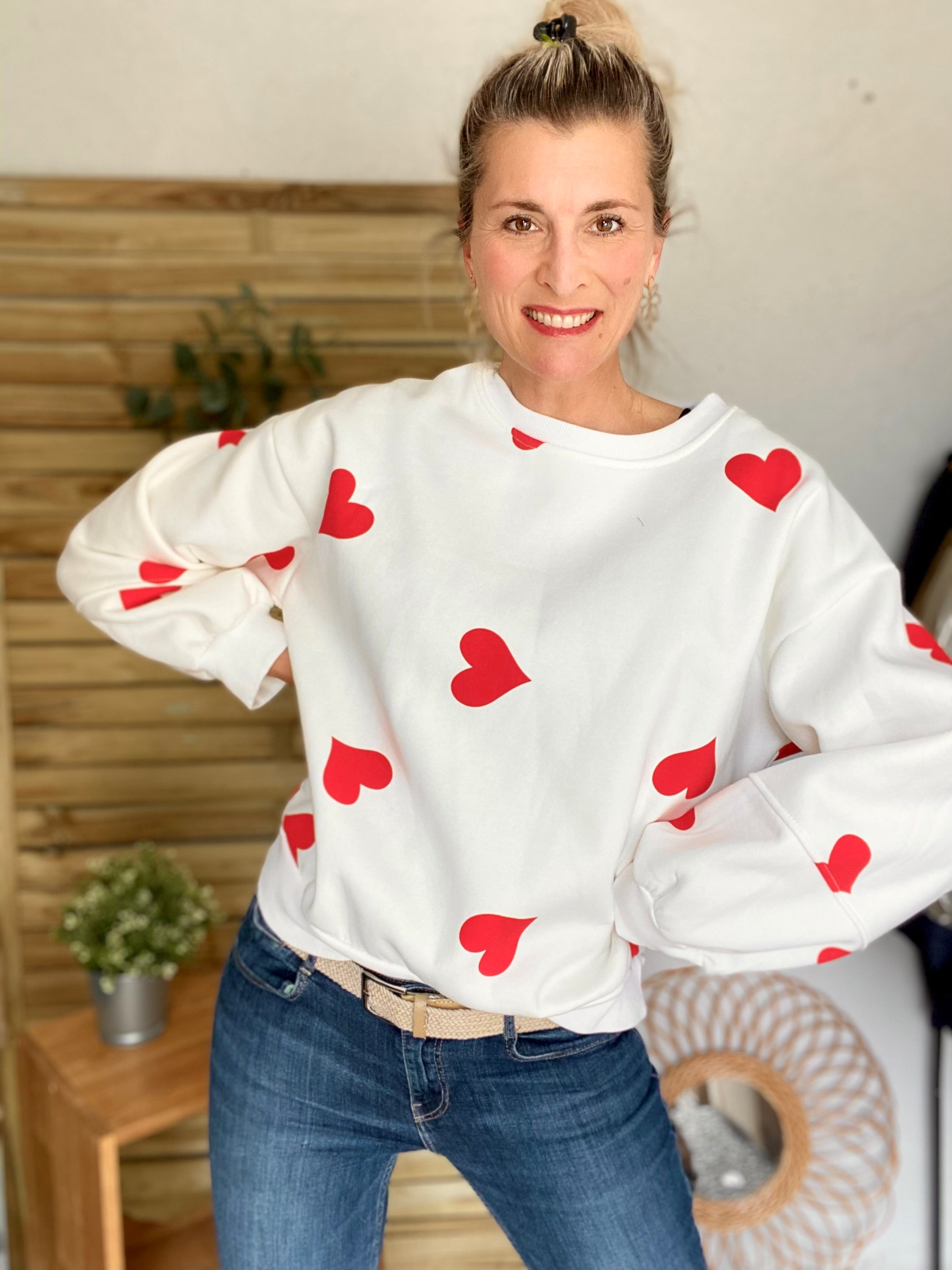 Sweat oversize Coeurs VALENTINE - Blanc - Taille unique - FIN DE SÉRIE