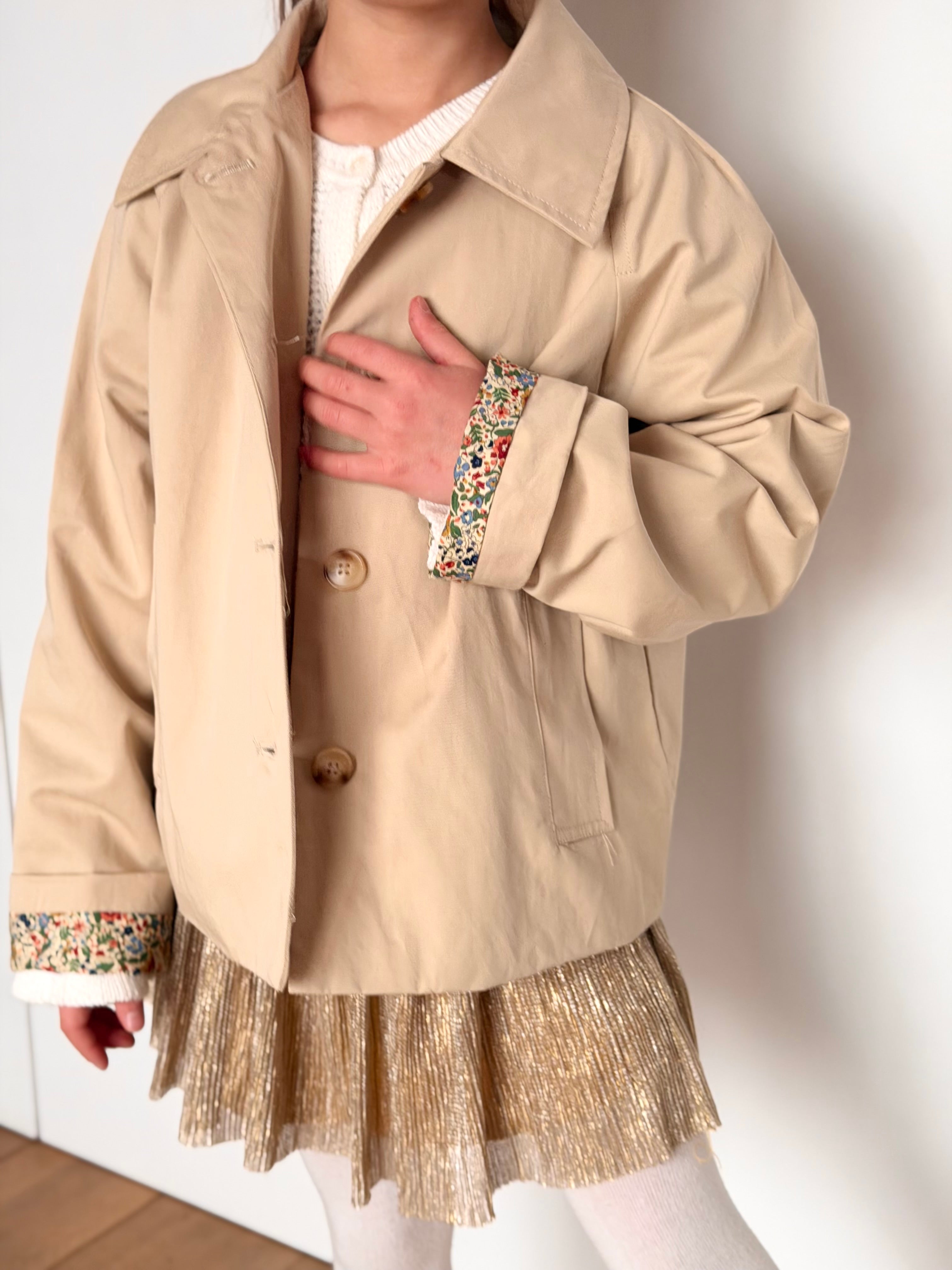 Veste Trench en coton beige avec Liberty - MARION (Taille 2 ans à la Taille L)