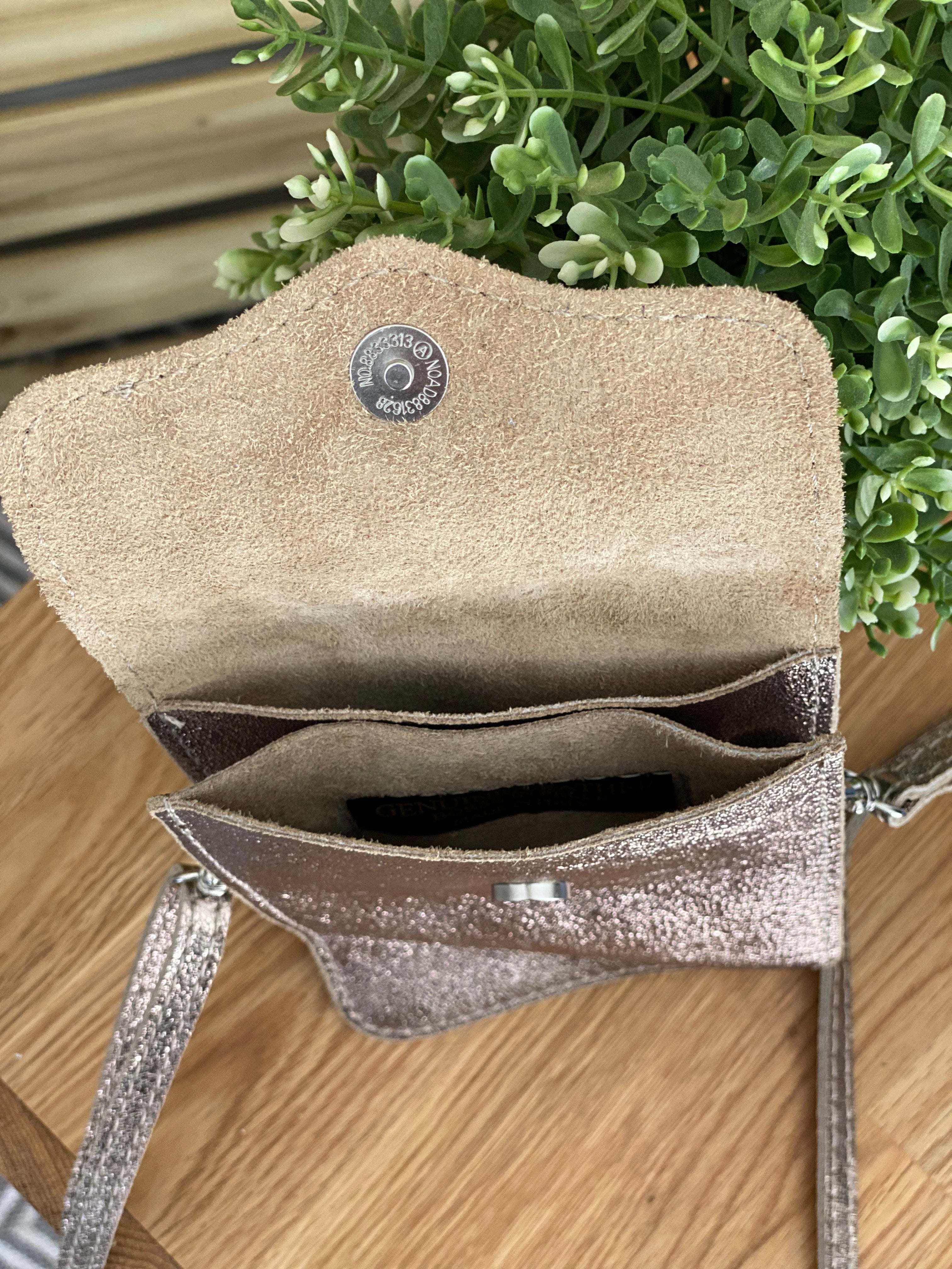 Pochette bandoulière en cuir irisé - FLORE - Bronze (7 coloris)