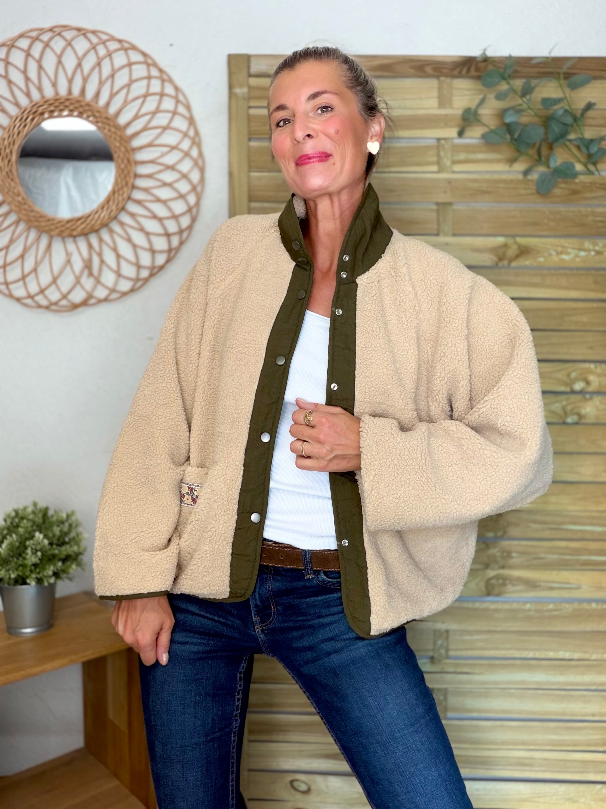 Veste matelassée réversible Sherpa AMÉLIE Kaki / Beige