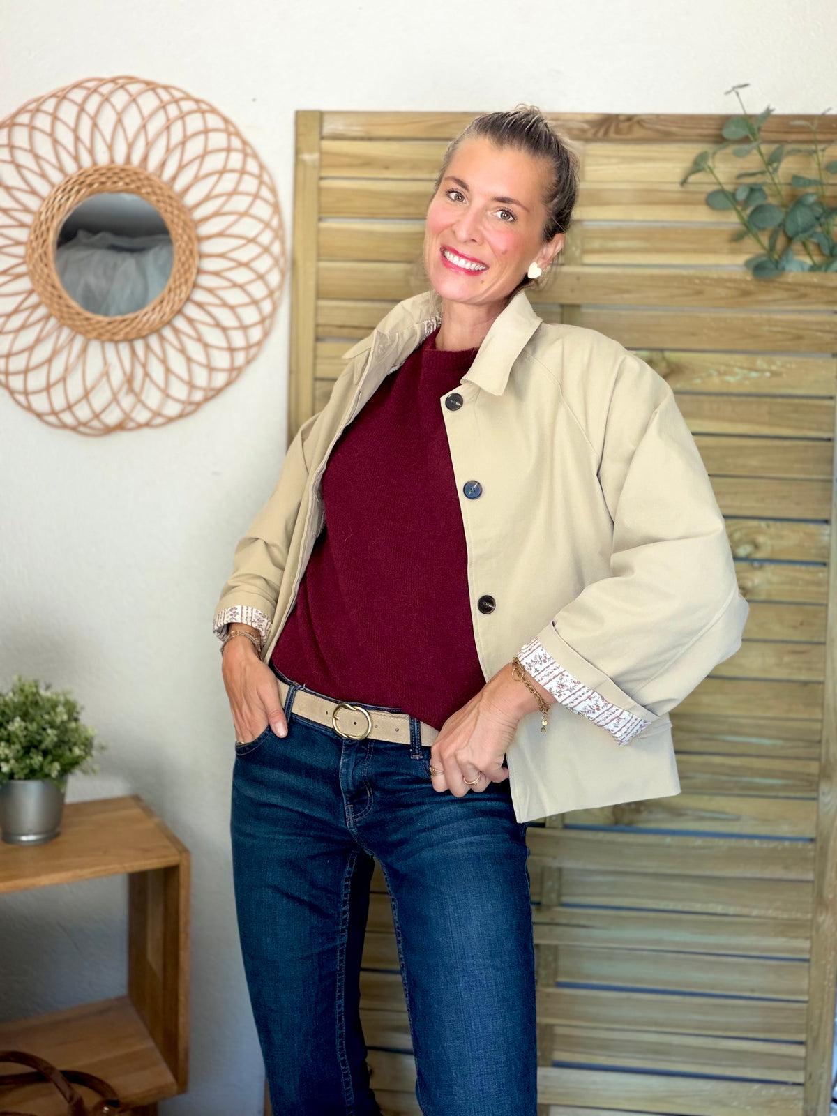 Veste Trench avec Liberty - MADELEINE Beige