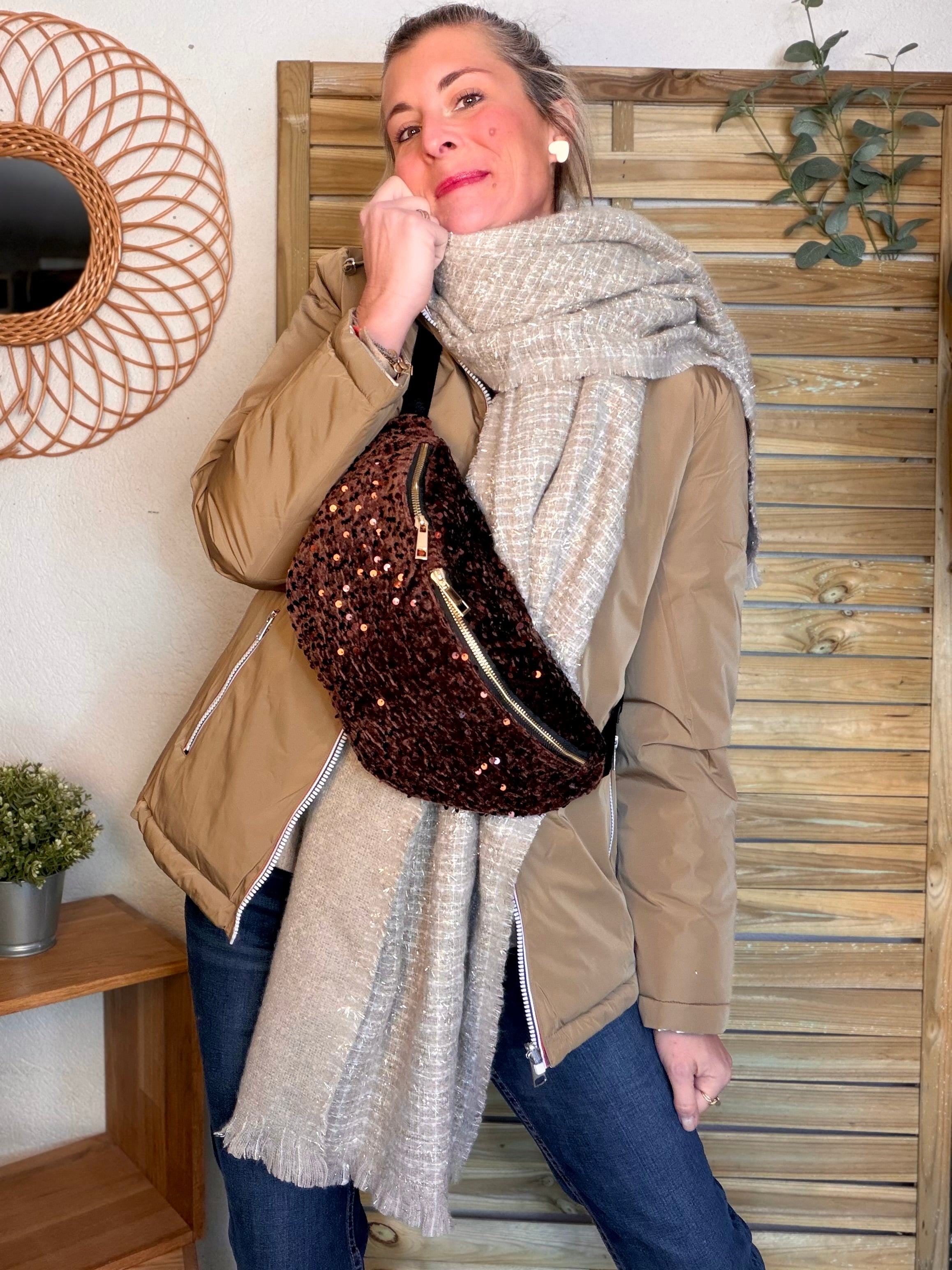 Écharpe douce avec lurex MARCELLE - Taupe (6 coloris)