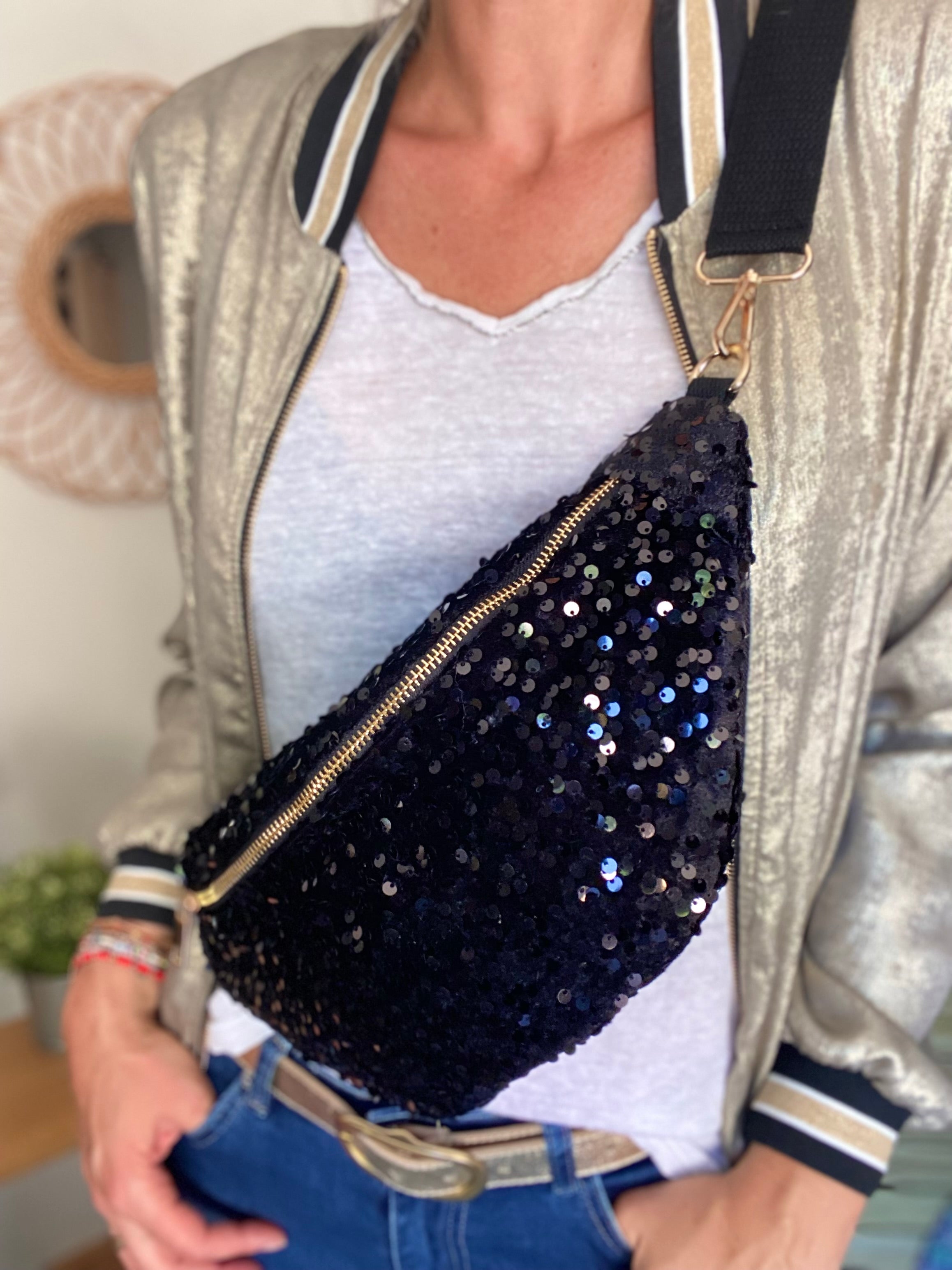 Sac banane L velours à sequins Ciao Boum- TAYLOR - Noir