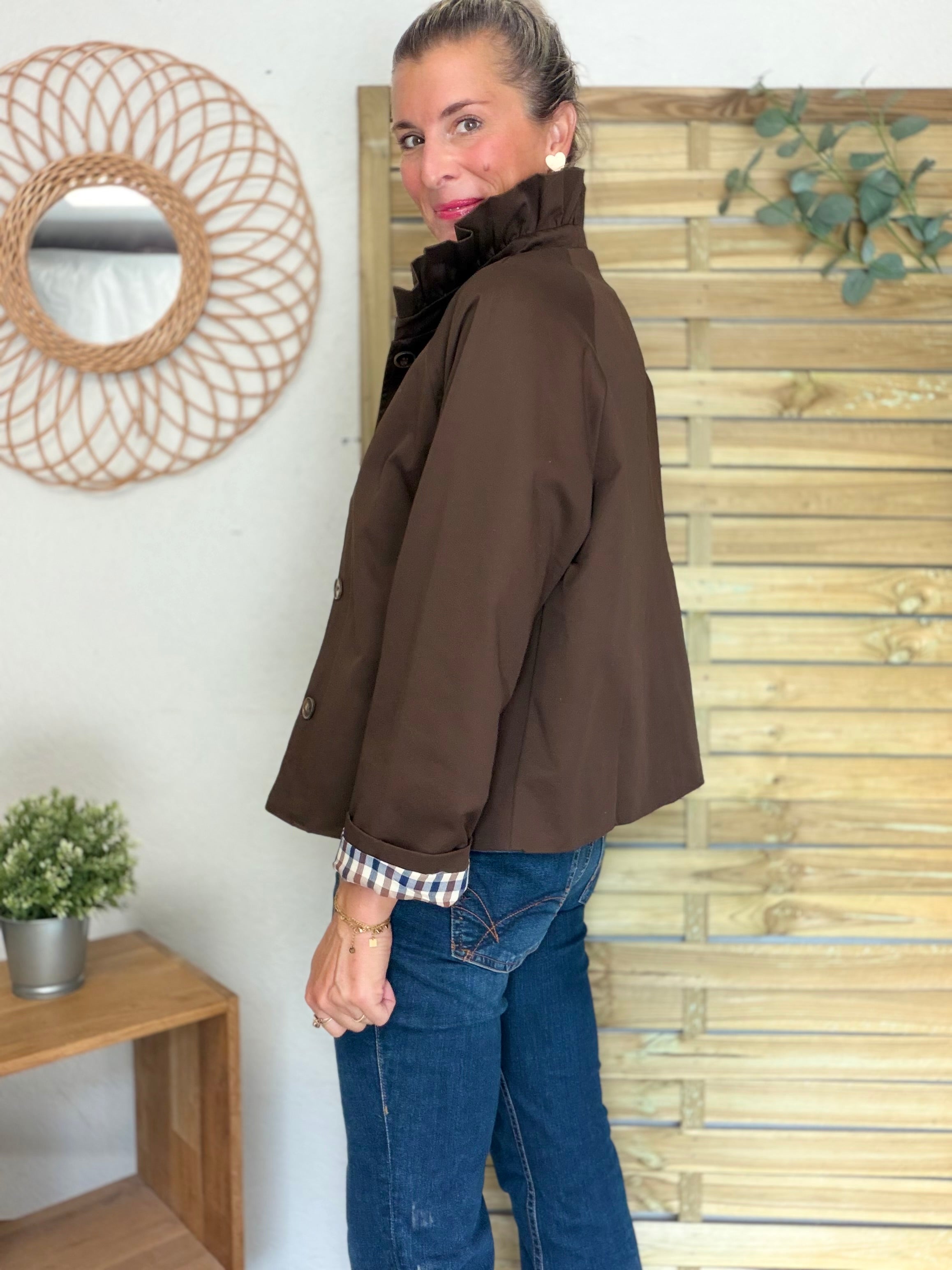Veste Trench col victorien doublure carreaux - VICTORIA Chocolat