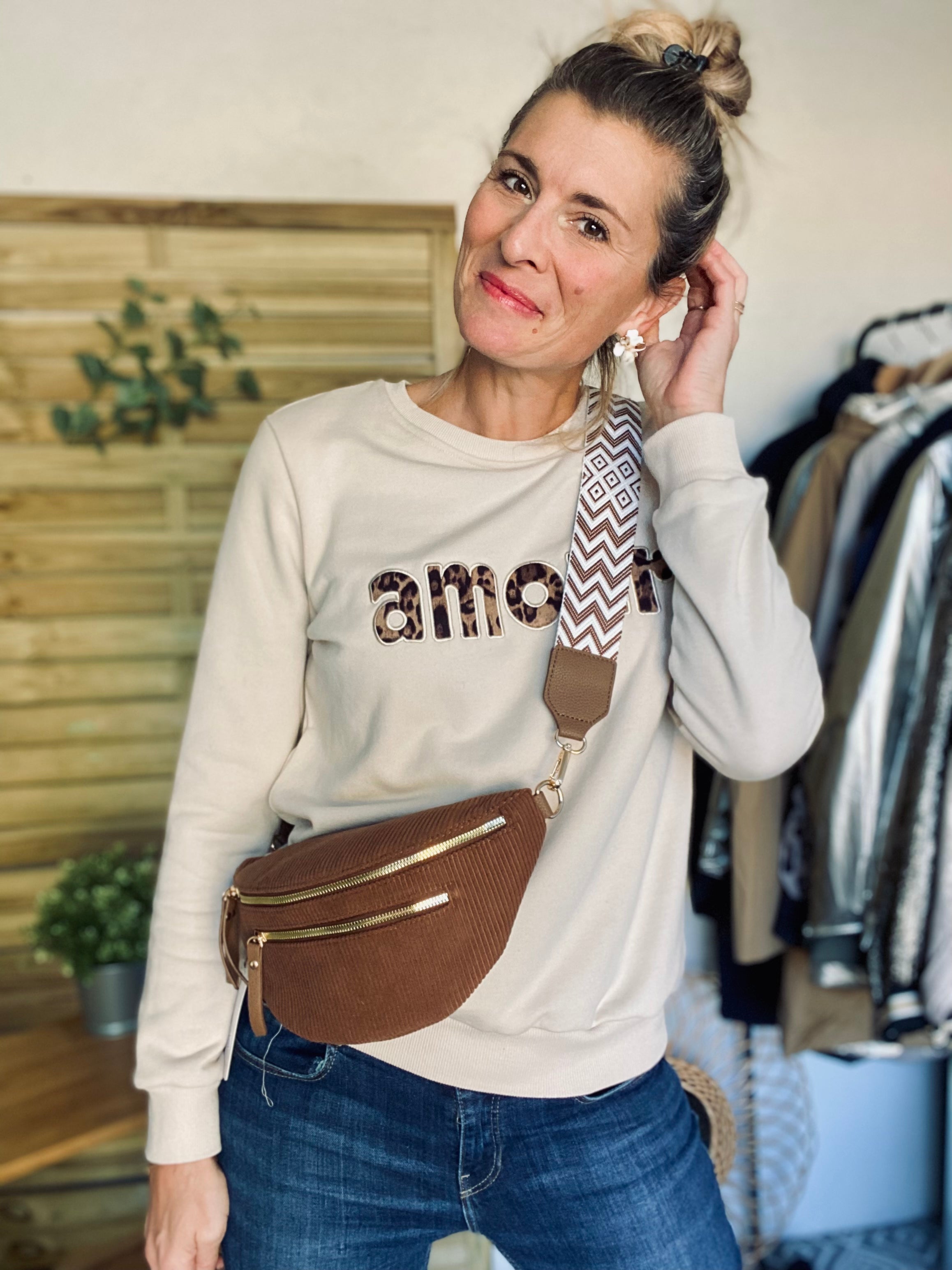 Sweat amour en coton GABRIELLE - Beige Léo