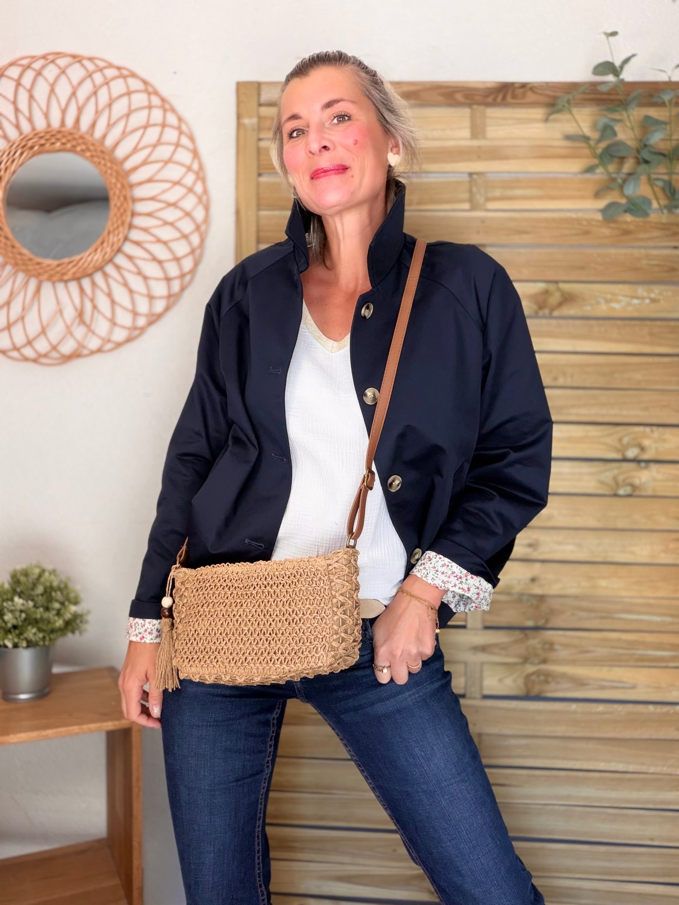 Sac pochette en raphia CORA Camel