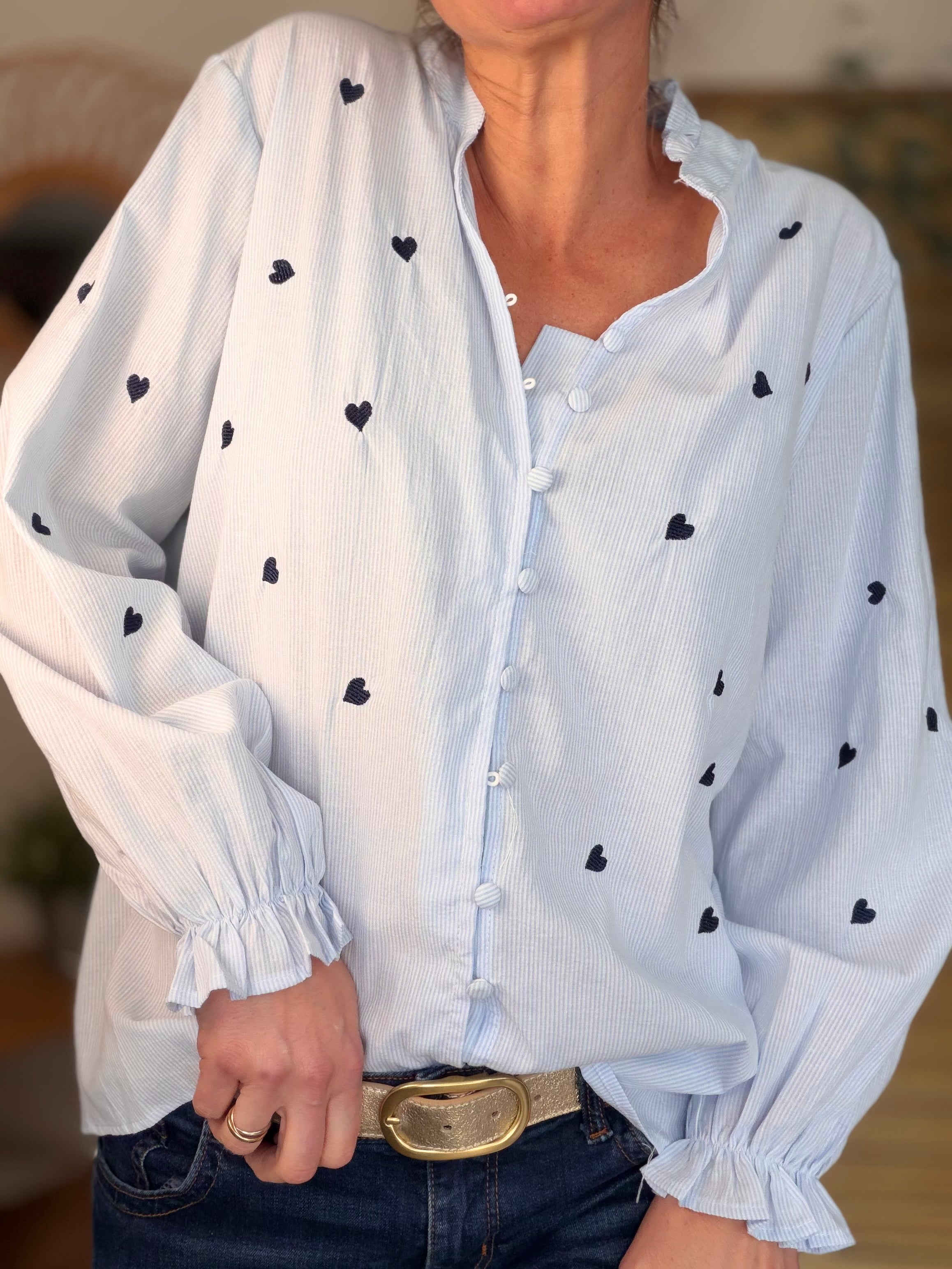 ⚡️ARRIVAGE - Blouse bleue fines rayures et cœurs 💙 MAYLINE