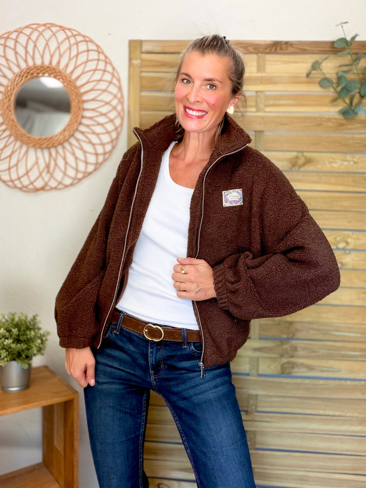 Veste Sherpa zippée LÉONIE Chocolat