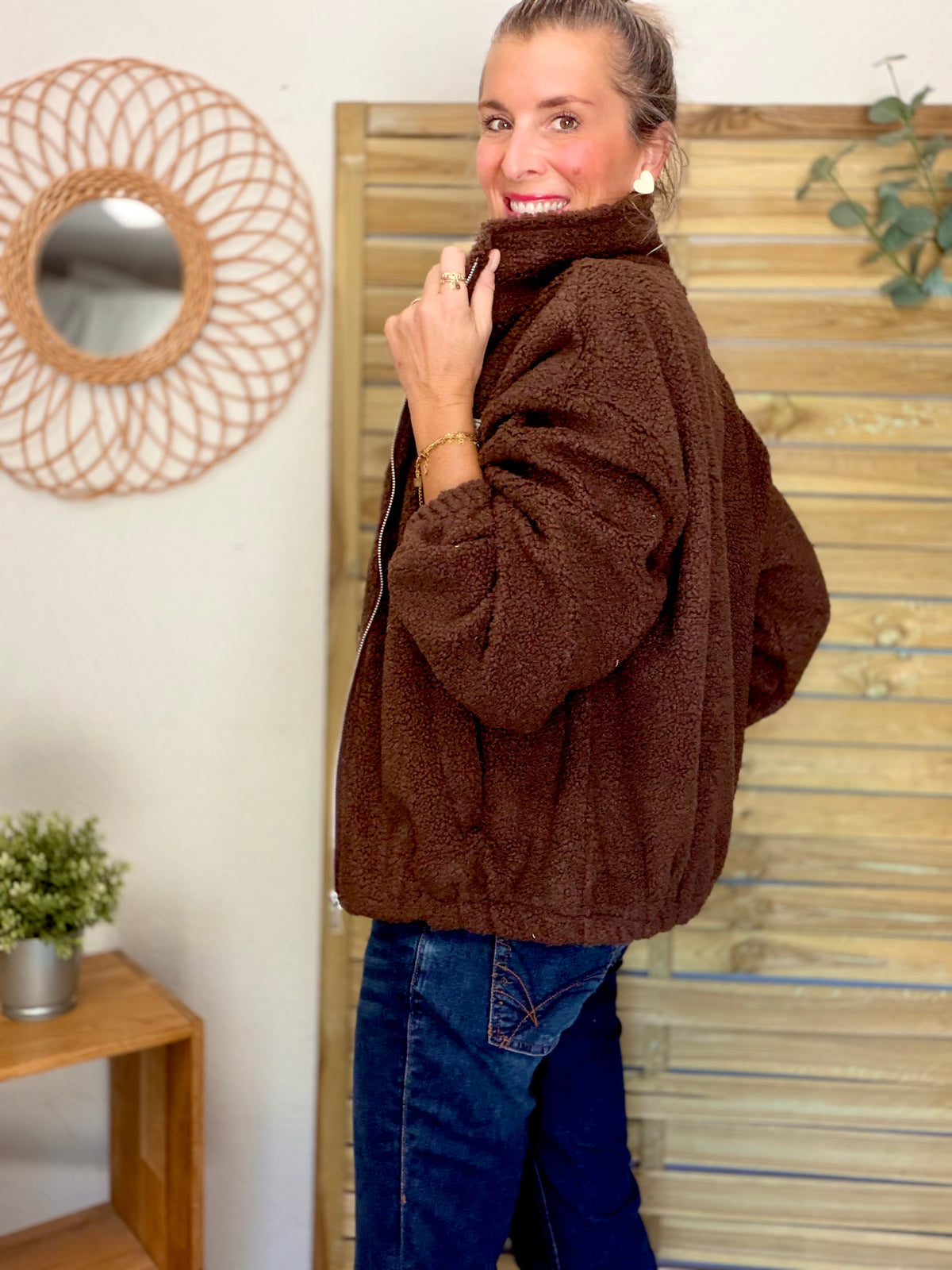 Veste Sherpa zippée LÉONIE Chocolat