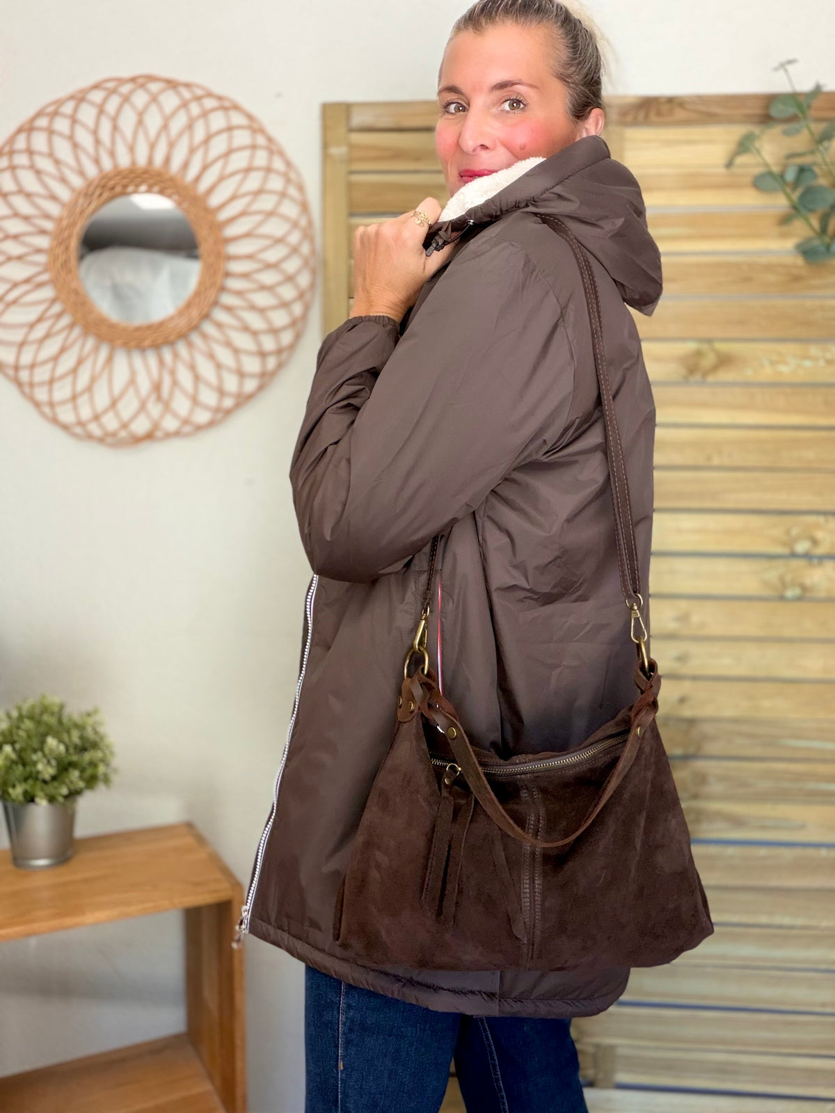 LAURA JO - Parka Imperméable LOUISE LONG Sherpa écru - Chocolat