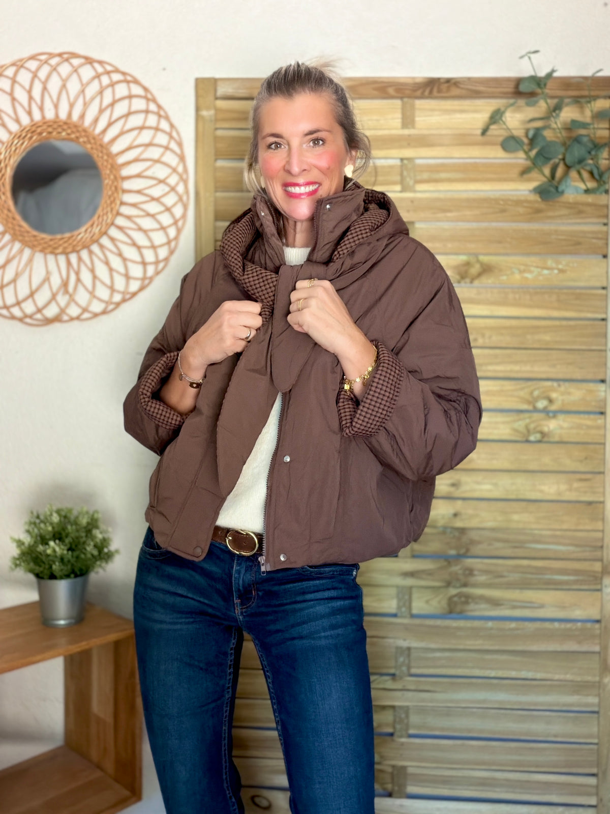 PRÉCOMMANDE (Expédition 22/10) • Veste matelassée capuche amovible réversible ODILE Chocolat