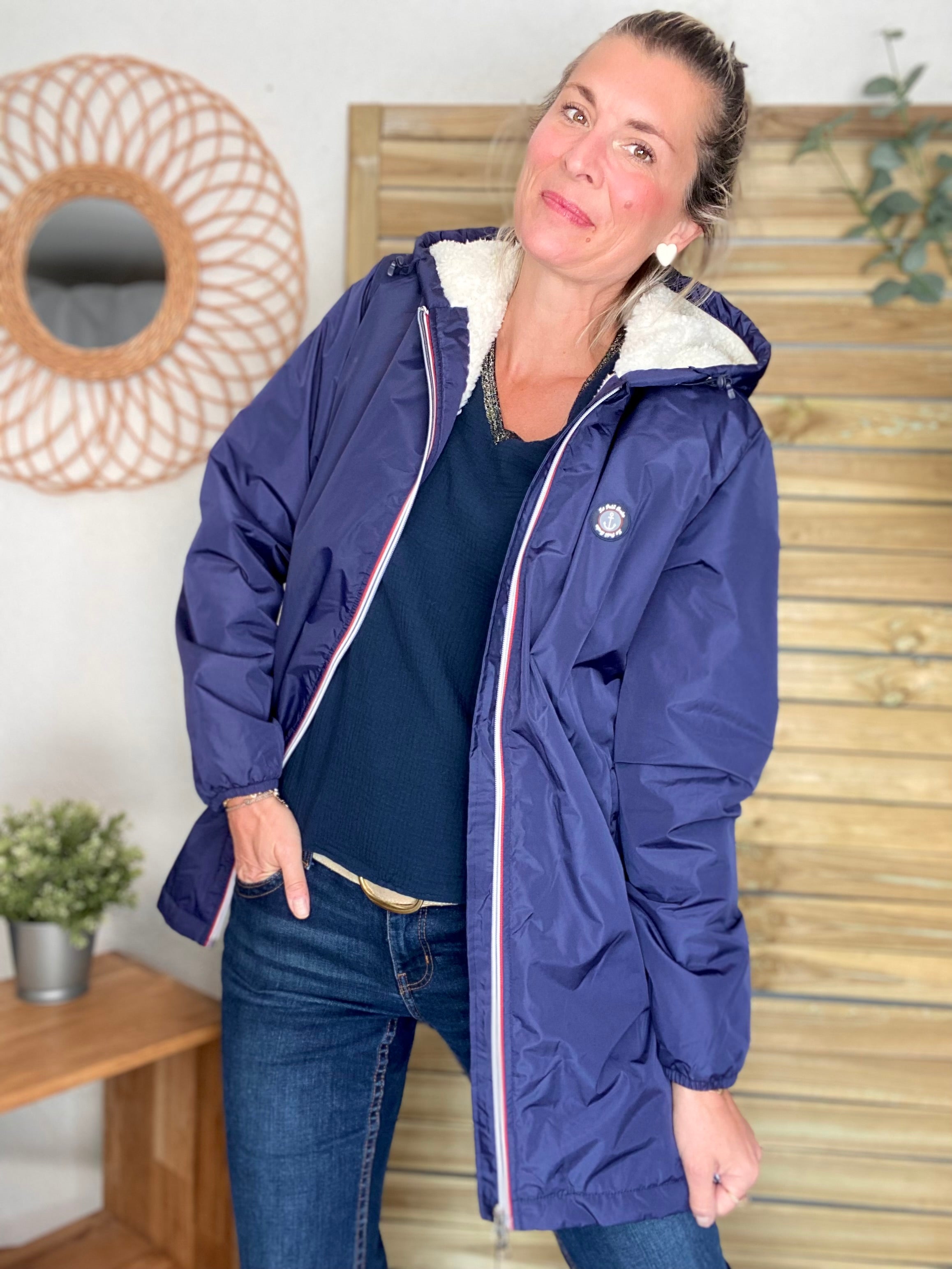 Parka Imperméable moumoute sherpa mixte JEAN.NE - LE PETIT BRETON - Bleu Marine