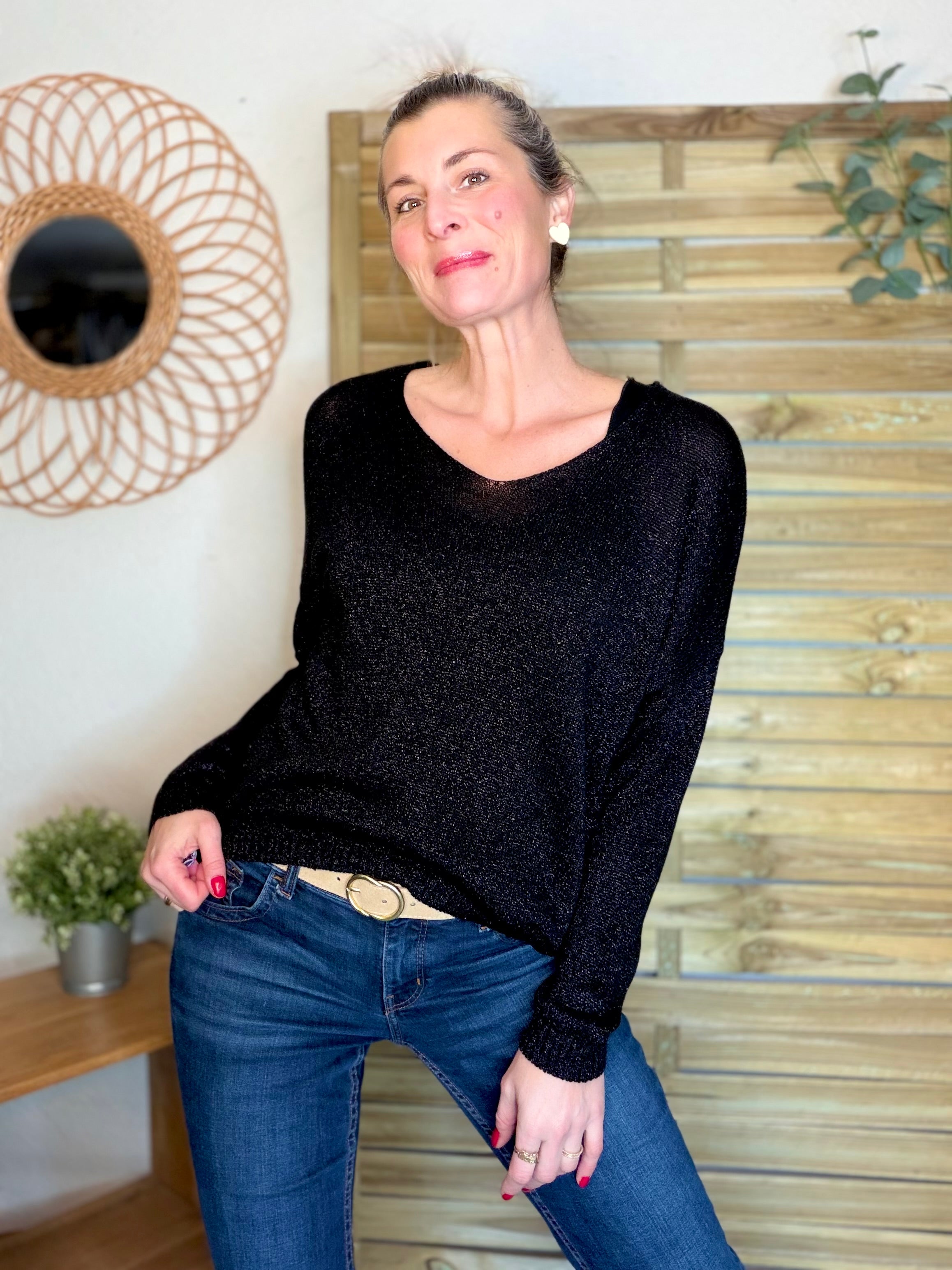 Pull maille lurex et étoile ⭐️ POLLY - Noir / Doré