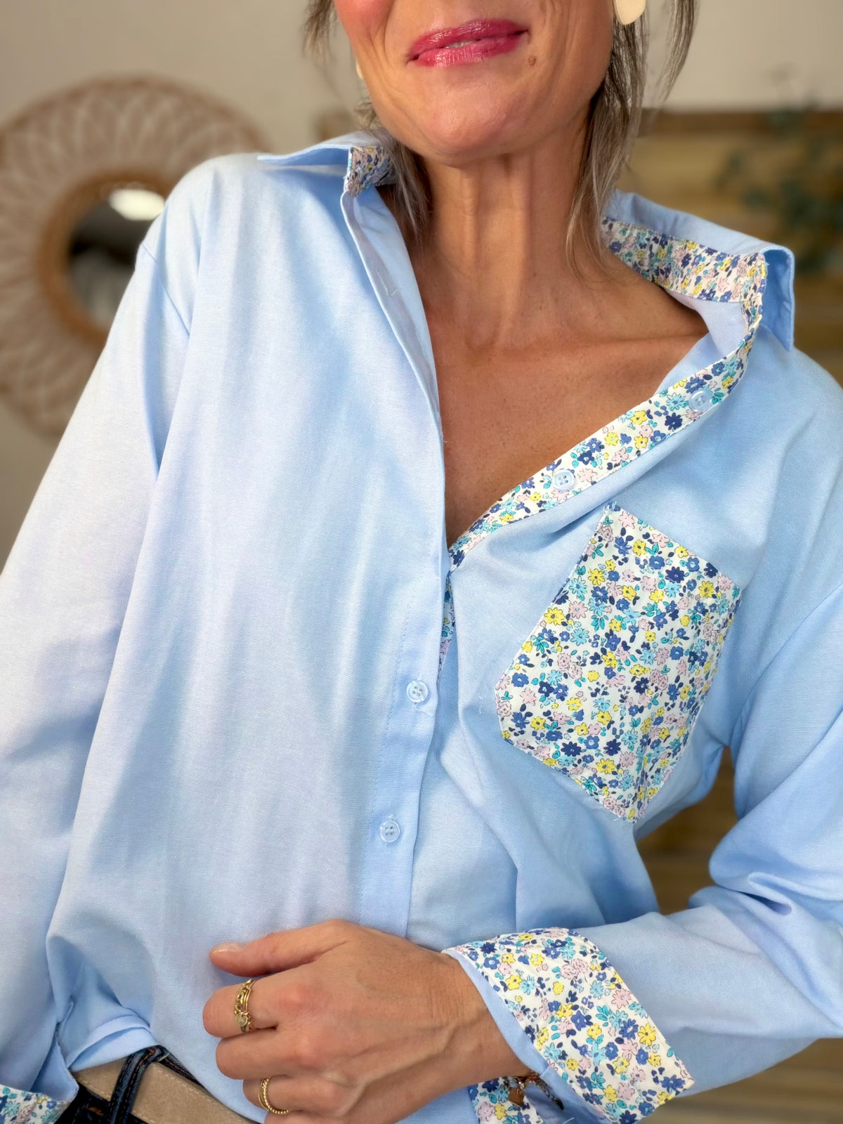 Chemise avec Liberty AZÉLIE Bleue