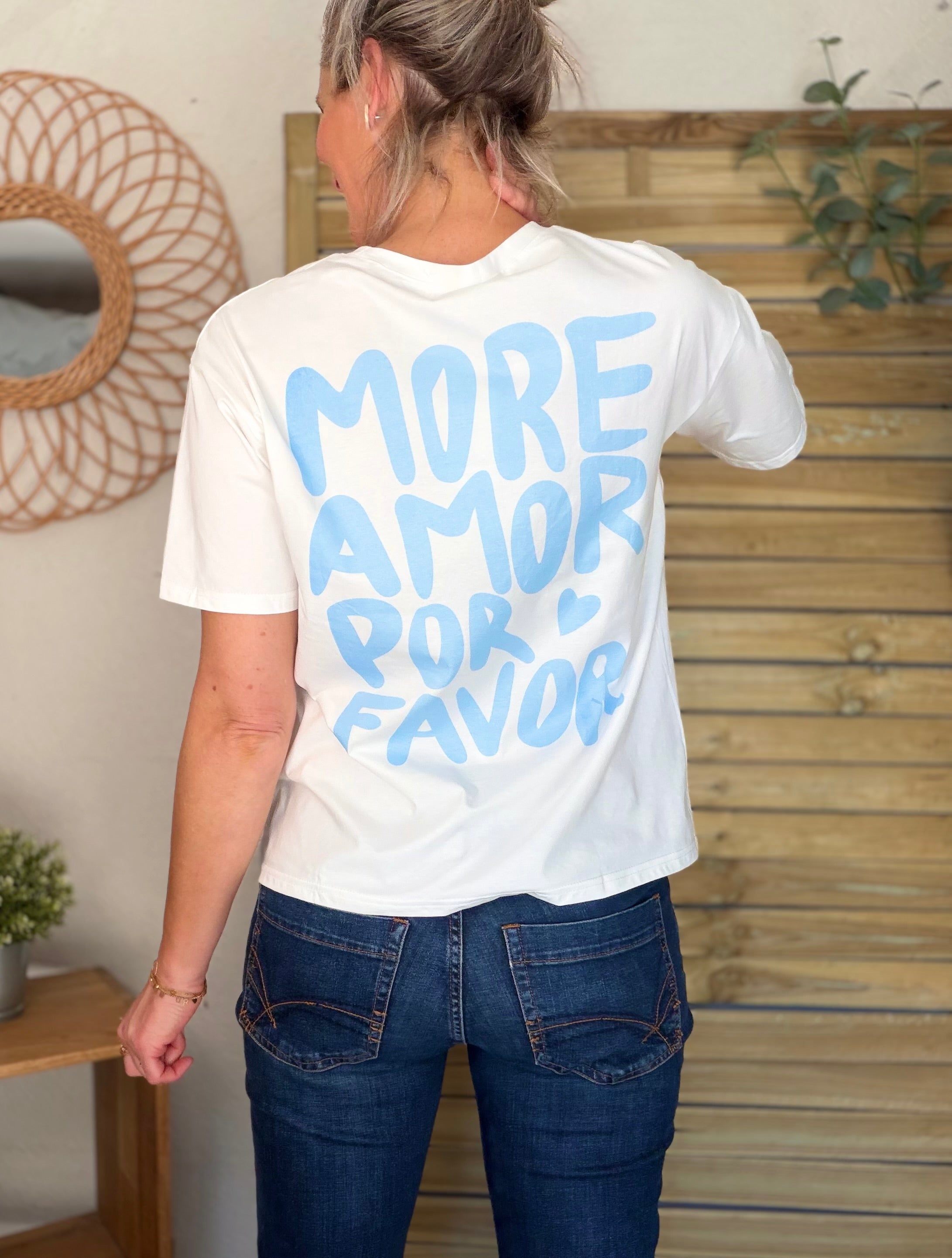 Tee shirt MORE AMOR POR FAVOR - RITA Blanc/Bleu