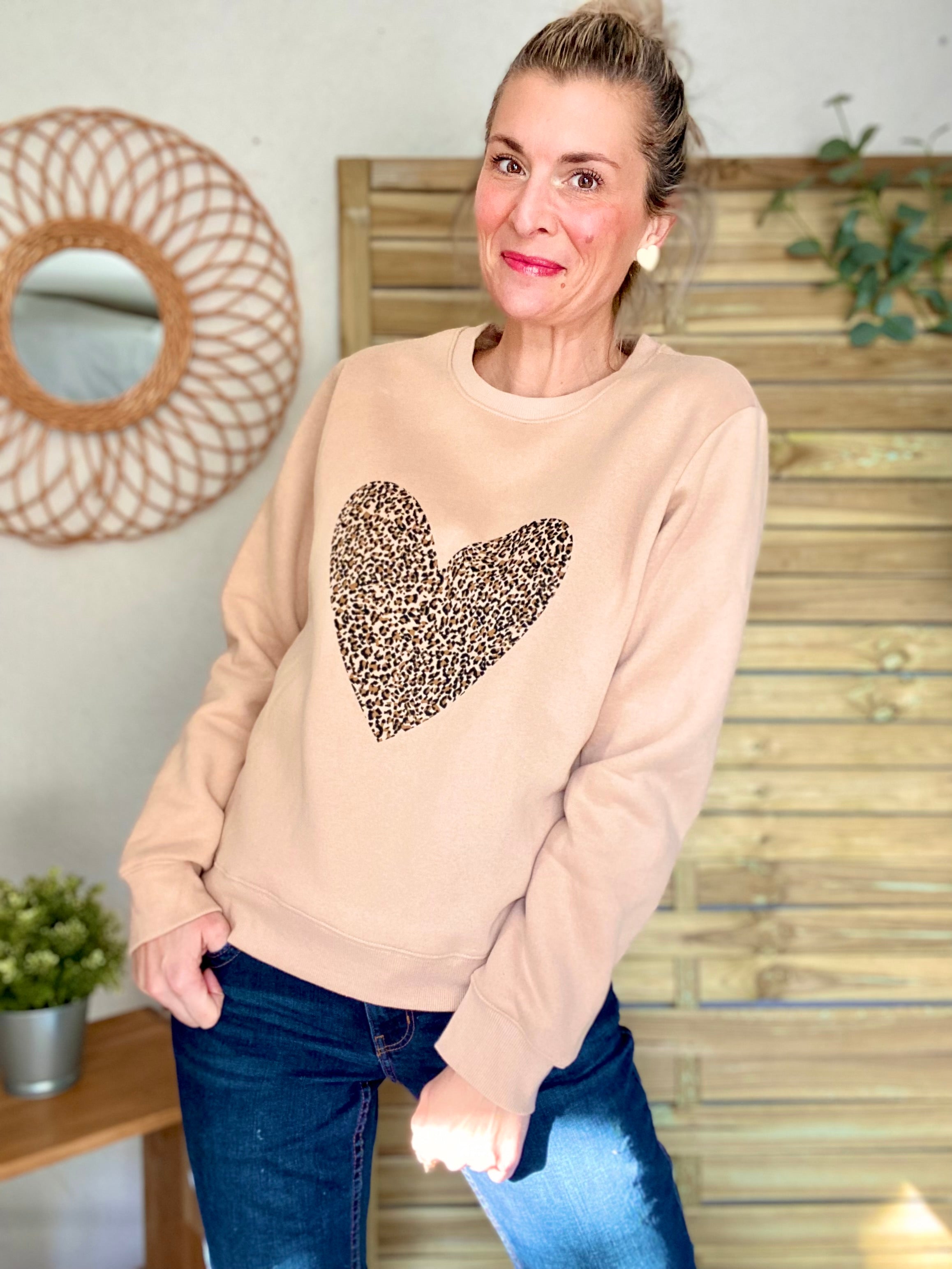 Sweat coeur Léo 🐆 ALBERTINE Camel