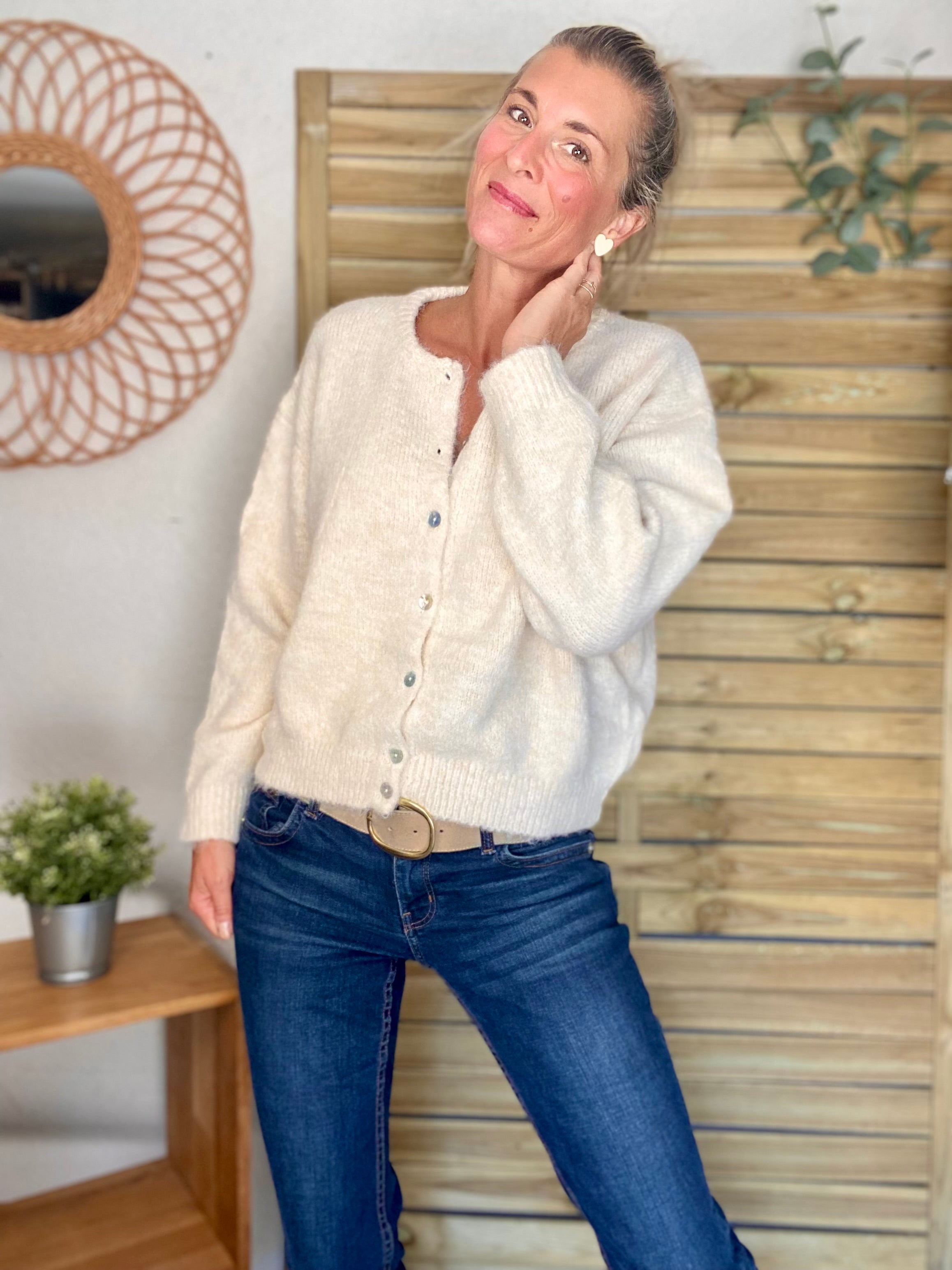 Gilet en maille SYDNEY - Crème chiné
