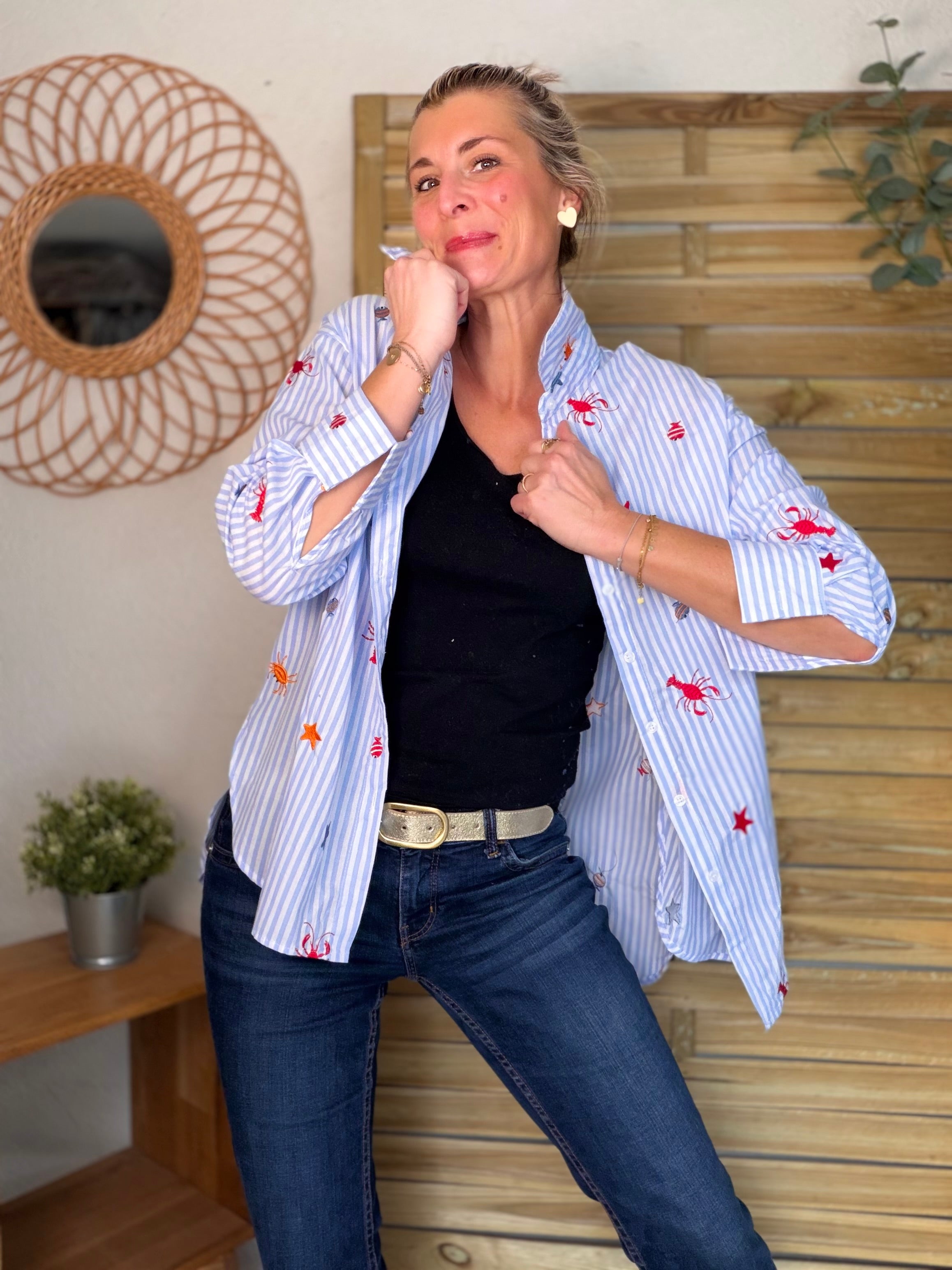 ⚡️ARRIVAGE - Chemise bleue à rayures coquillages et crustacés - ELORY