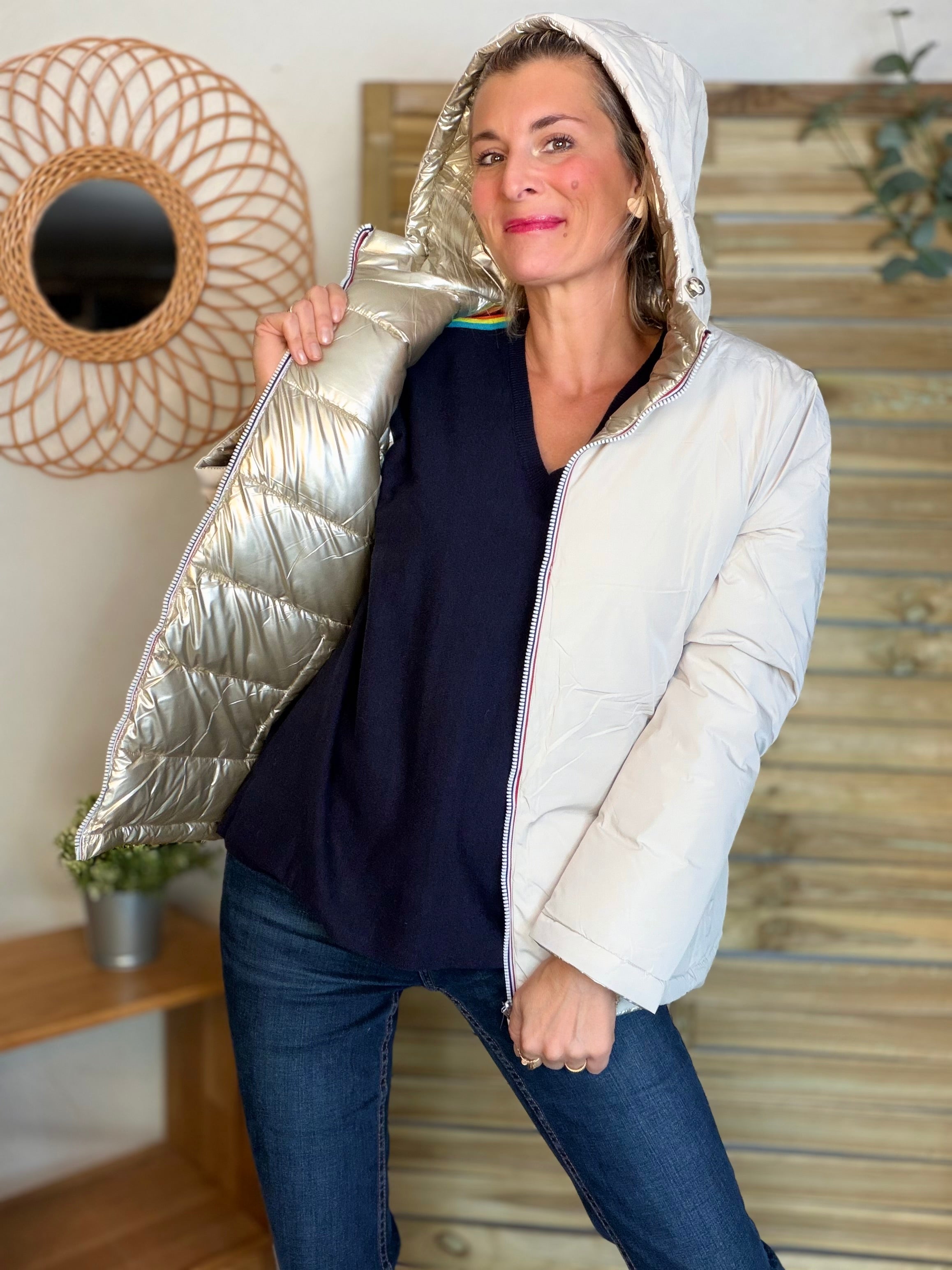 ⚡️PÉPITES FRIDAY - Doudoune imperméable réversible longue ANGÈLE COURT - Écru - MELYA MELODY