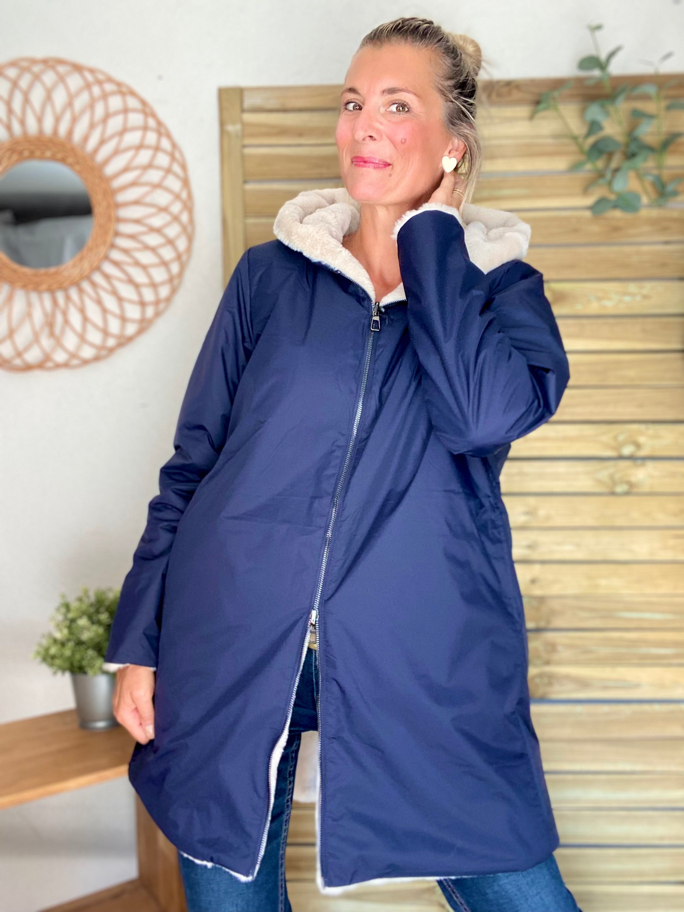 Parka Imperméable réversible fourrée Bleu marine / Beige ALIX - LAURA JO