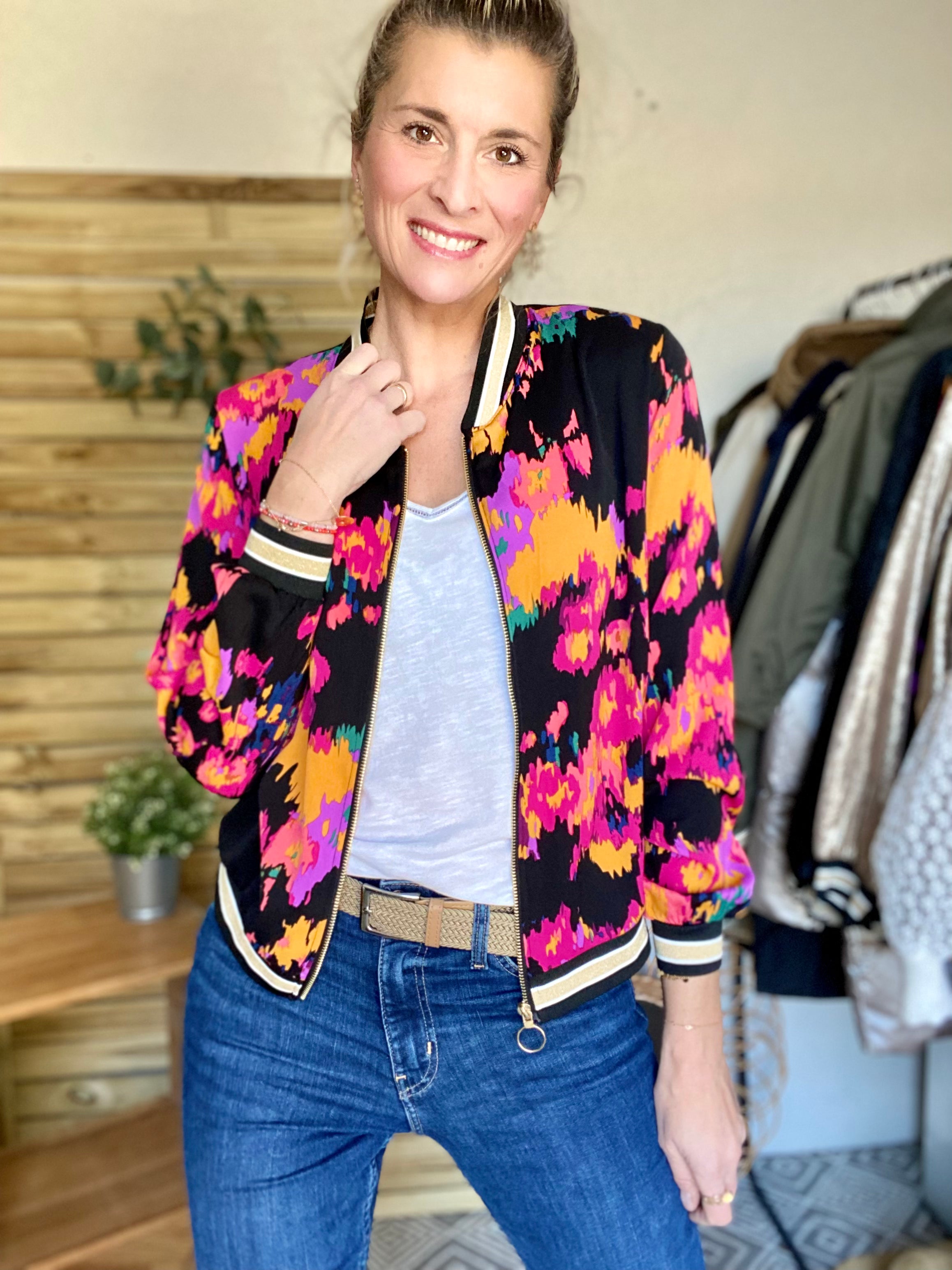 Veste bombers léger EMILY - Fleuri multico - taille unique