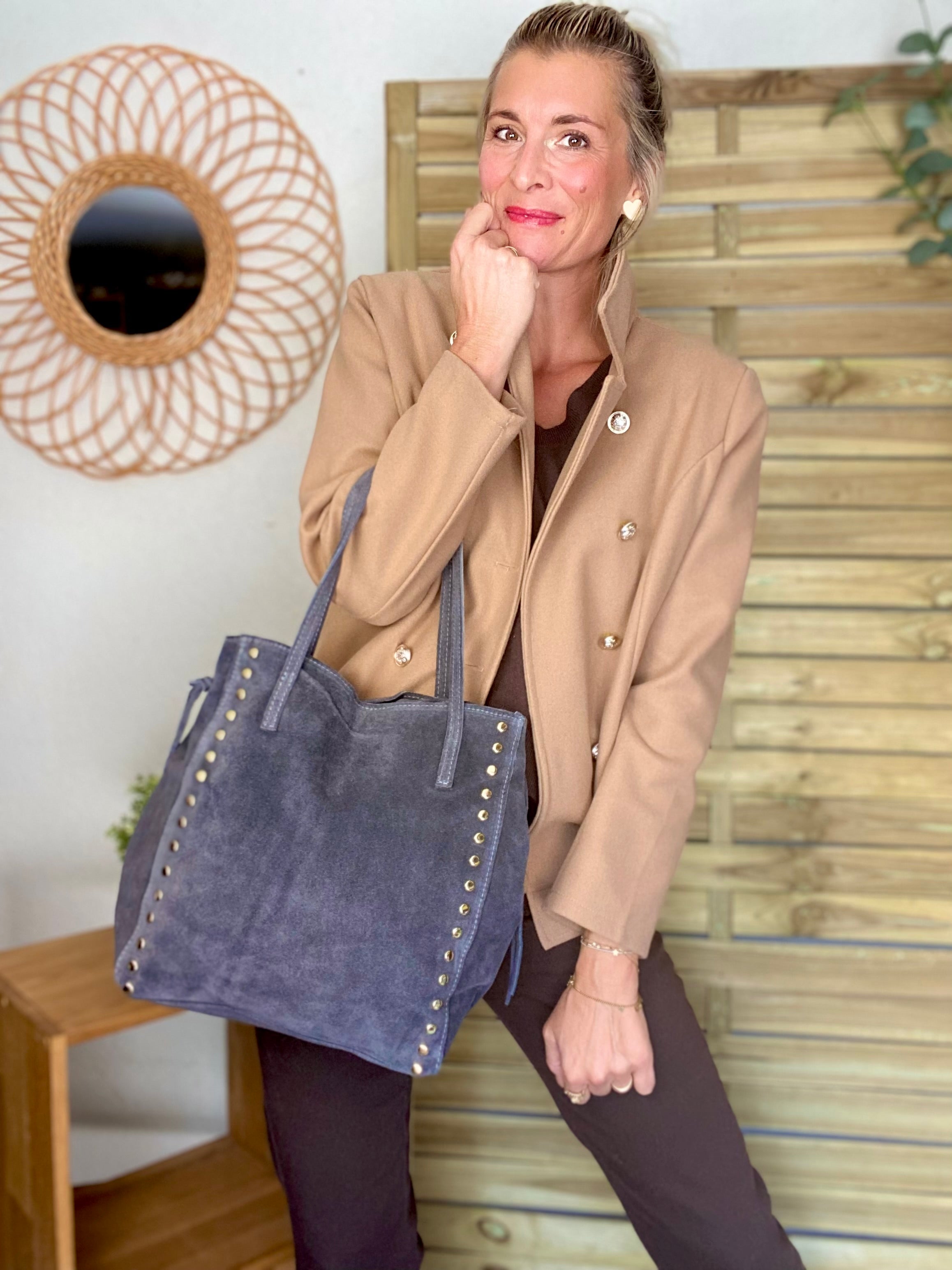 ⚡️PÉPITES FRIDAY - Sac en cuir daim avec clous - Gris foncé - COURTNEY