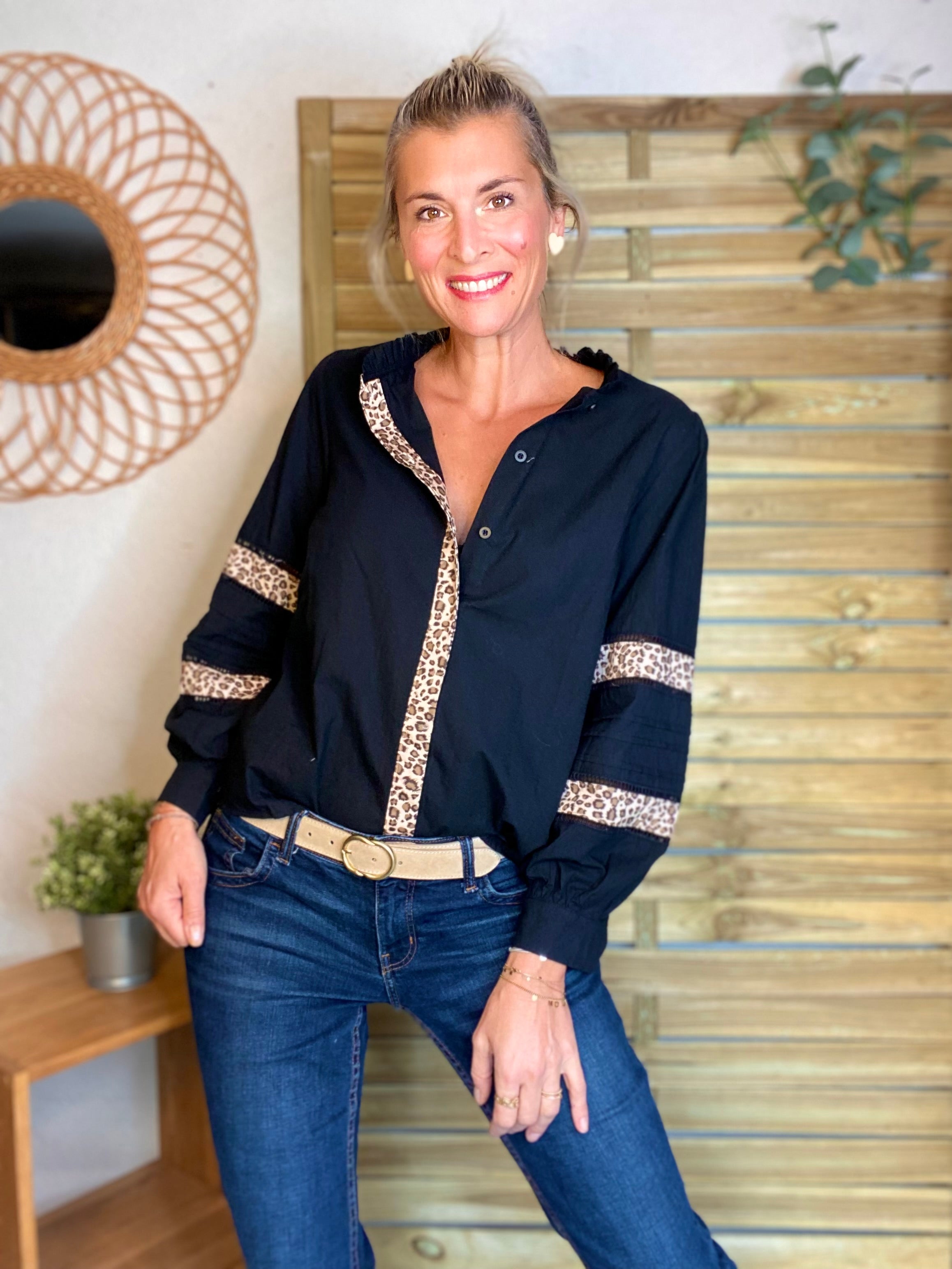 ⚡️ ARRIVAGE - Chemise coton détails Léo 🐆 SCARLETT Noir