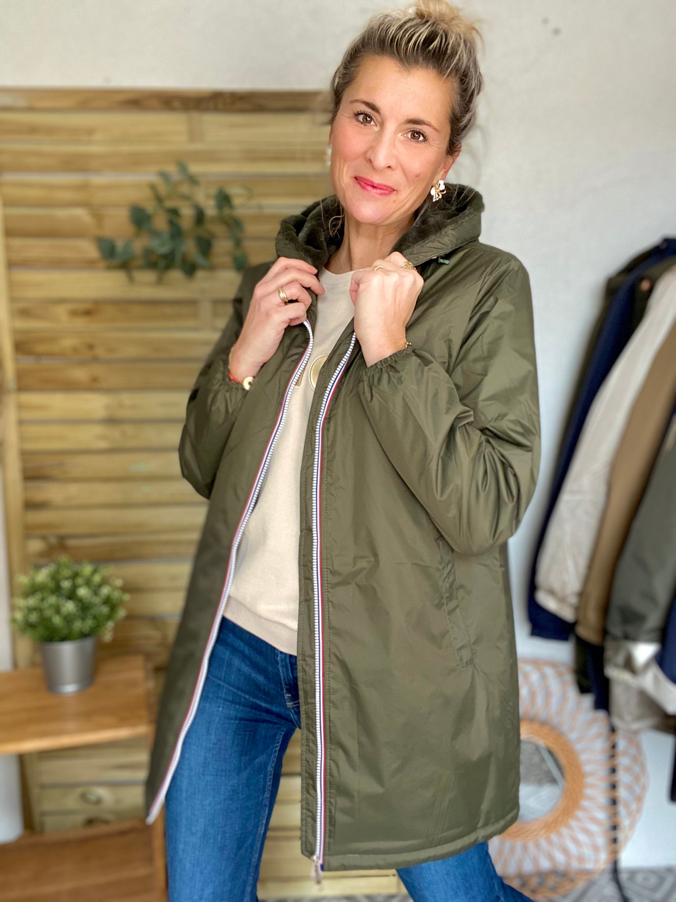 Parka Imperméable LOUISE LONG fourré - Kaki - Laura Jo