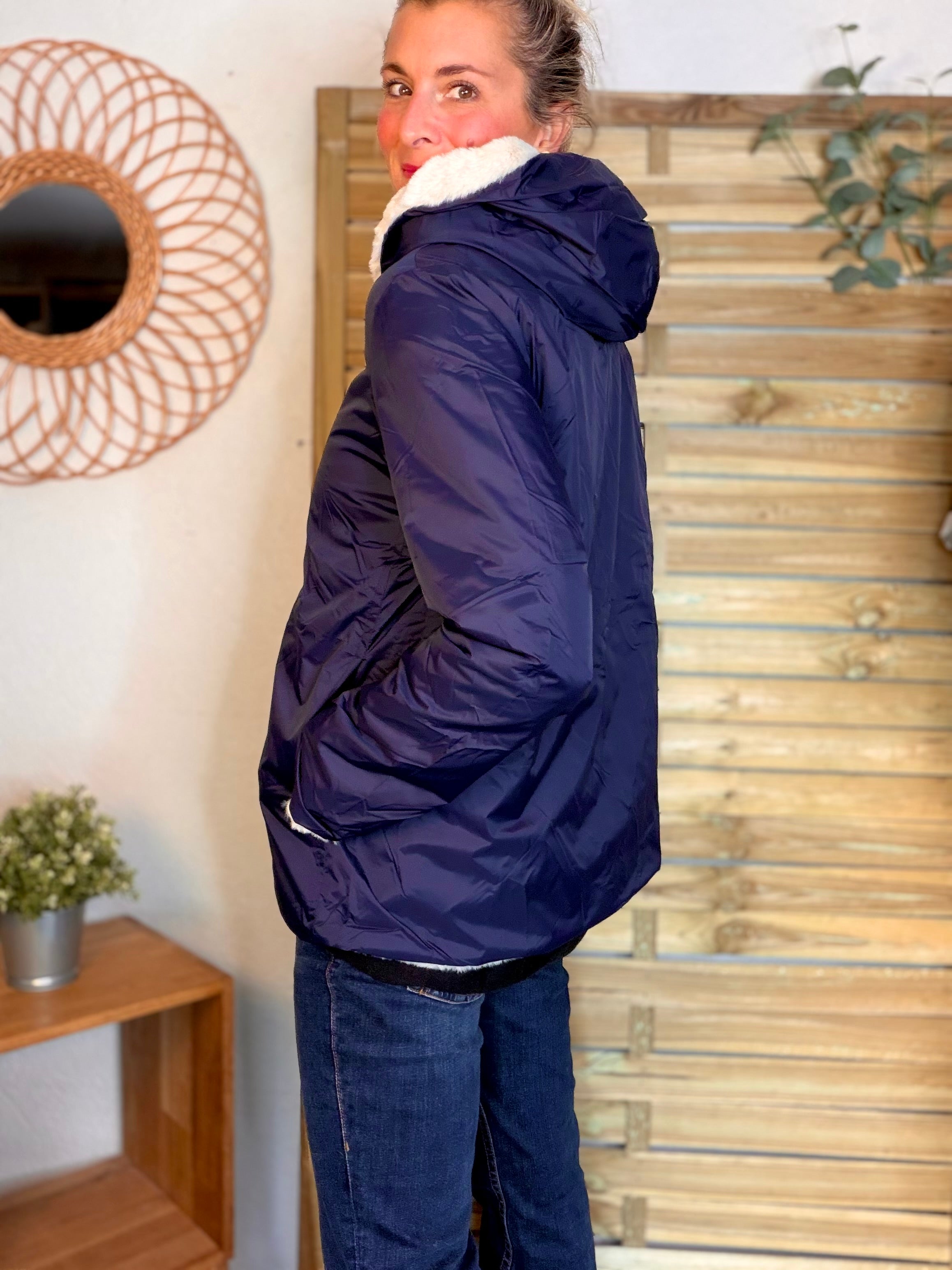 Parka Imperméable réversible fourrée Marine / Beige ALIX Court - LAURA JO