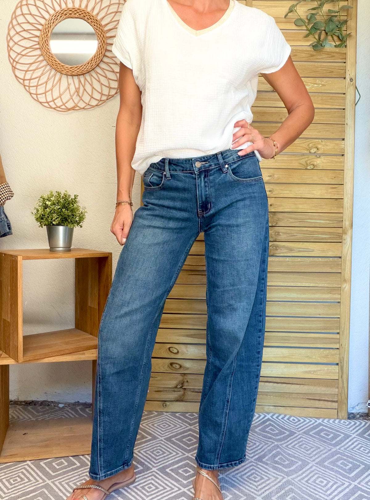 Pantalon Jean coupe barrel LÉON Bleu