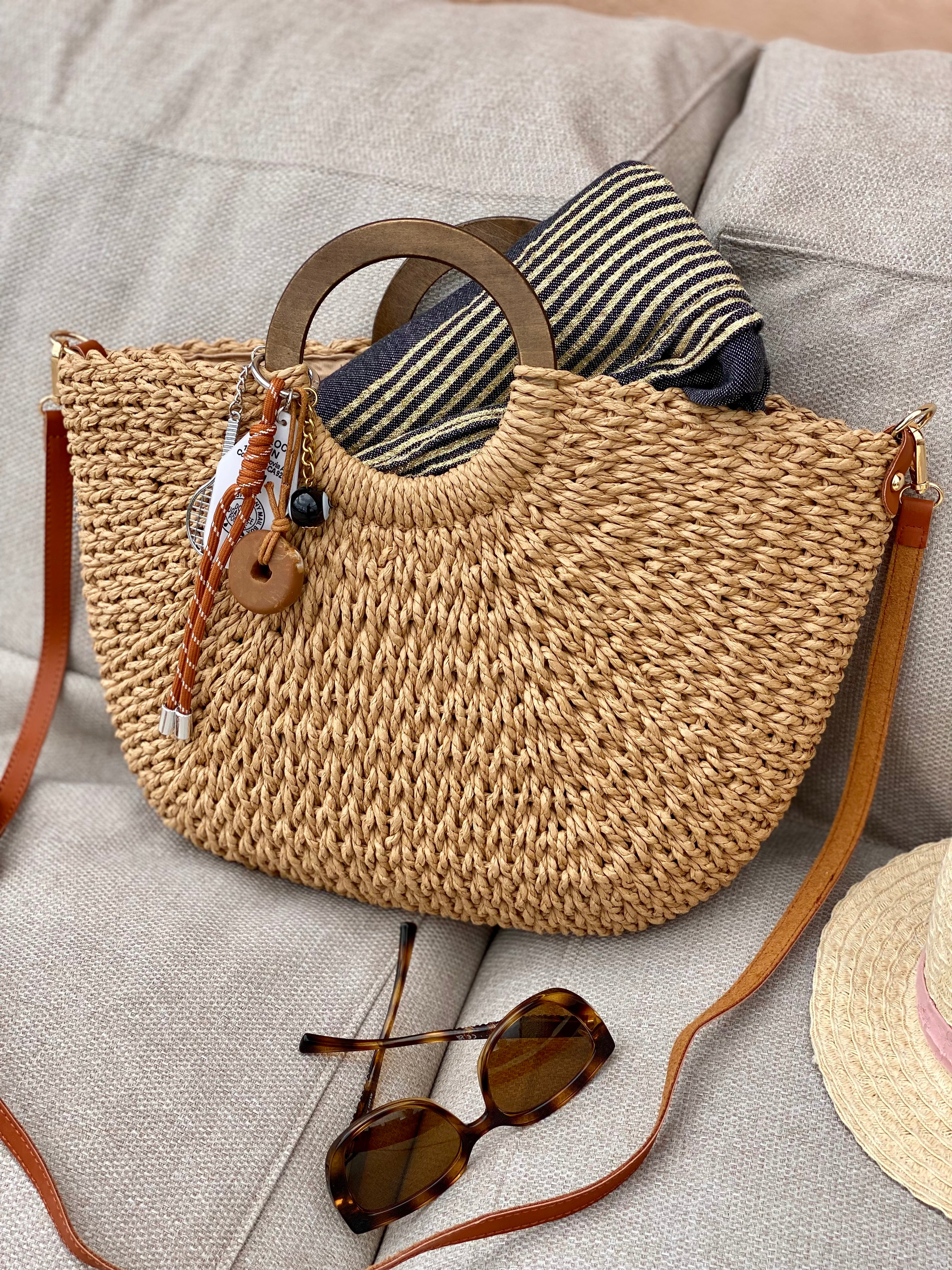 Sac à main et bandoulière en paille PAULA - Beige foncé