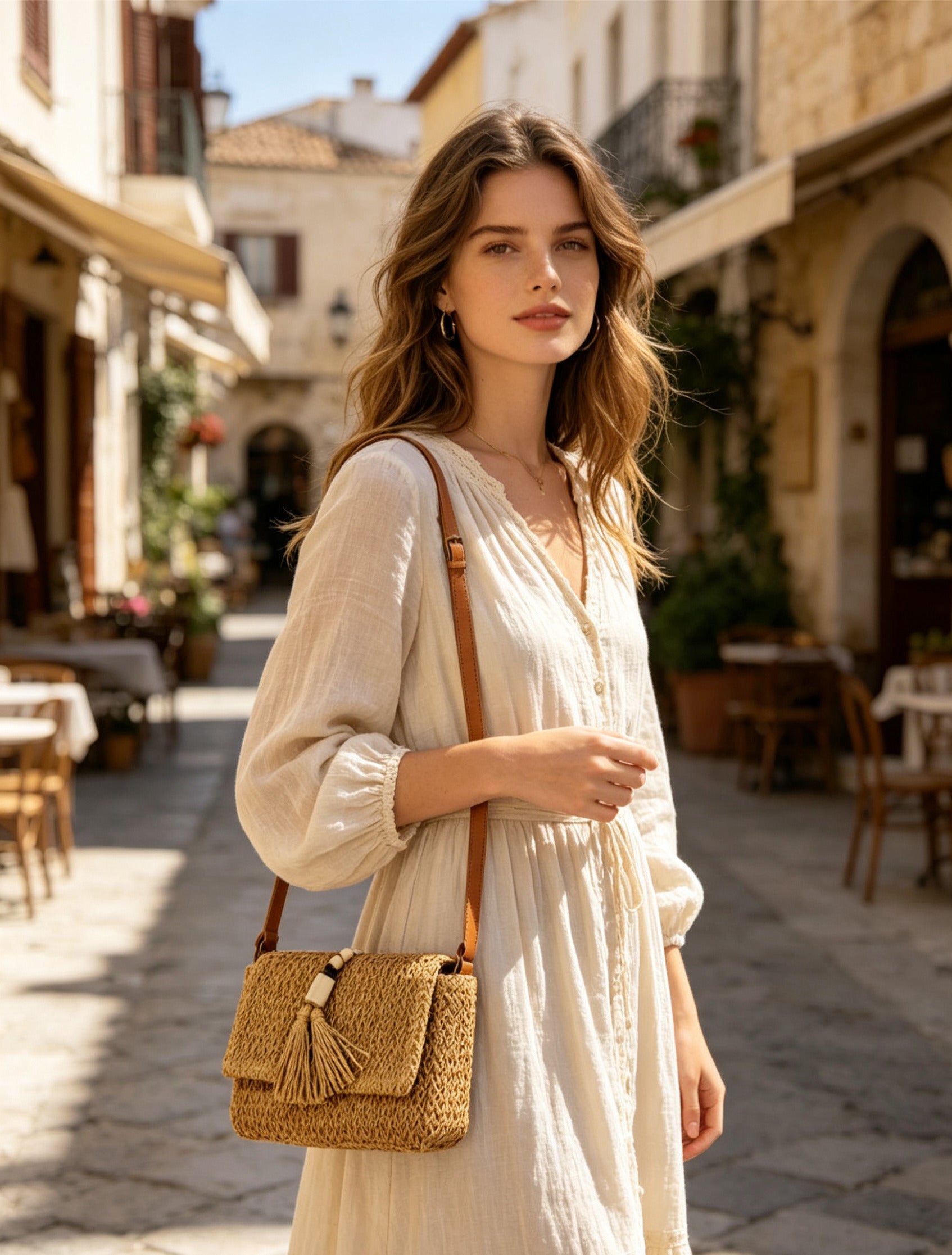 Sac à main en raphia ISORA Camel