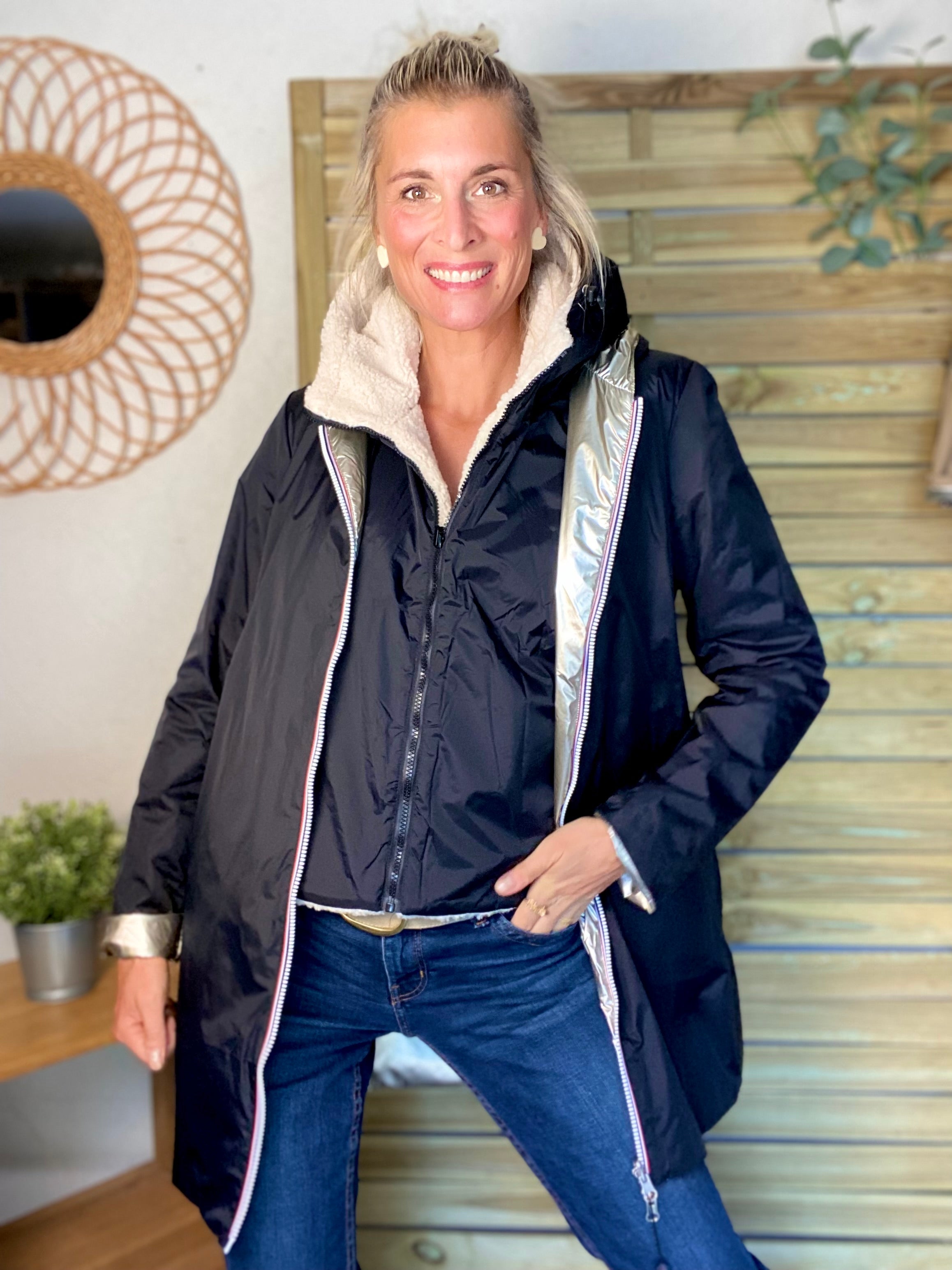 Col capuche amovible réversible TONY - LAURA JO - Noir / Sherpa écru