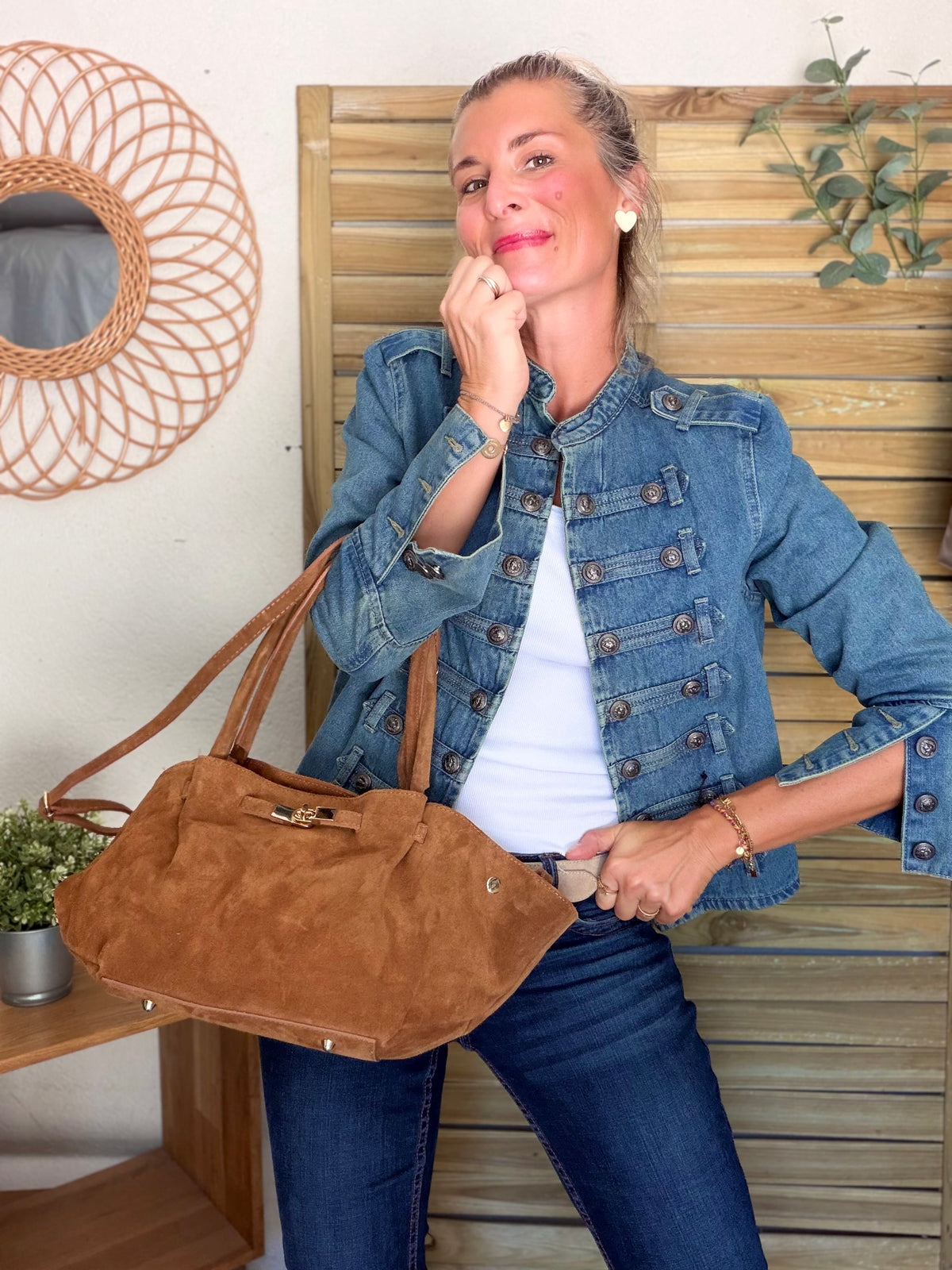 Sac cabas en cuir daim HANA - Camel