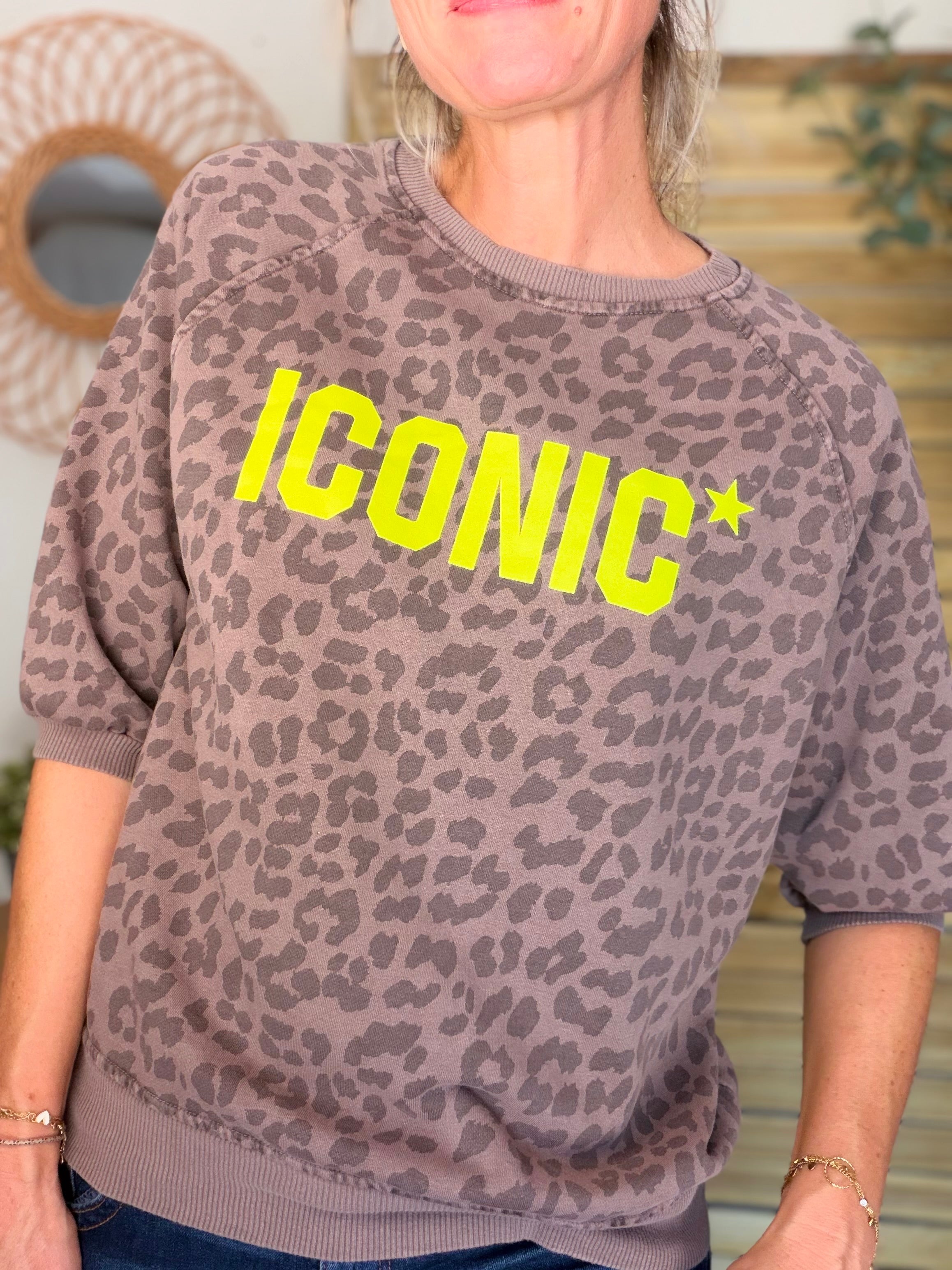 Sweat ICONIC Léo - ANGELA Café Jaune fluo